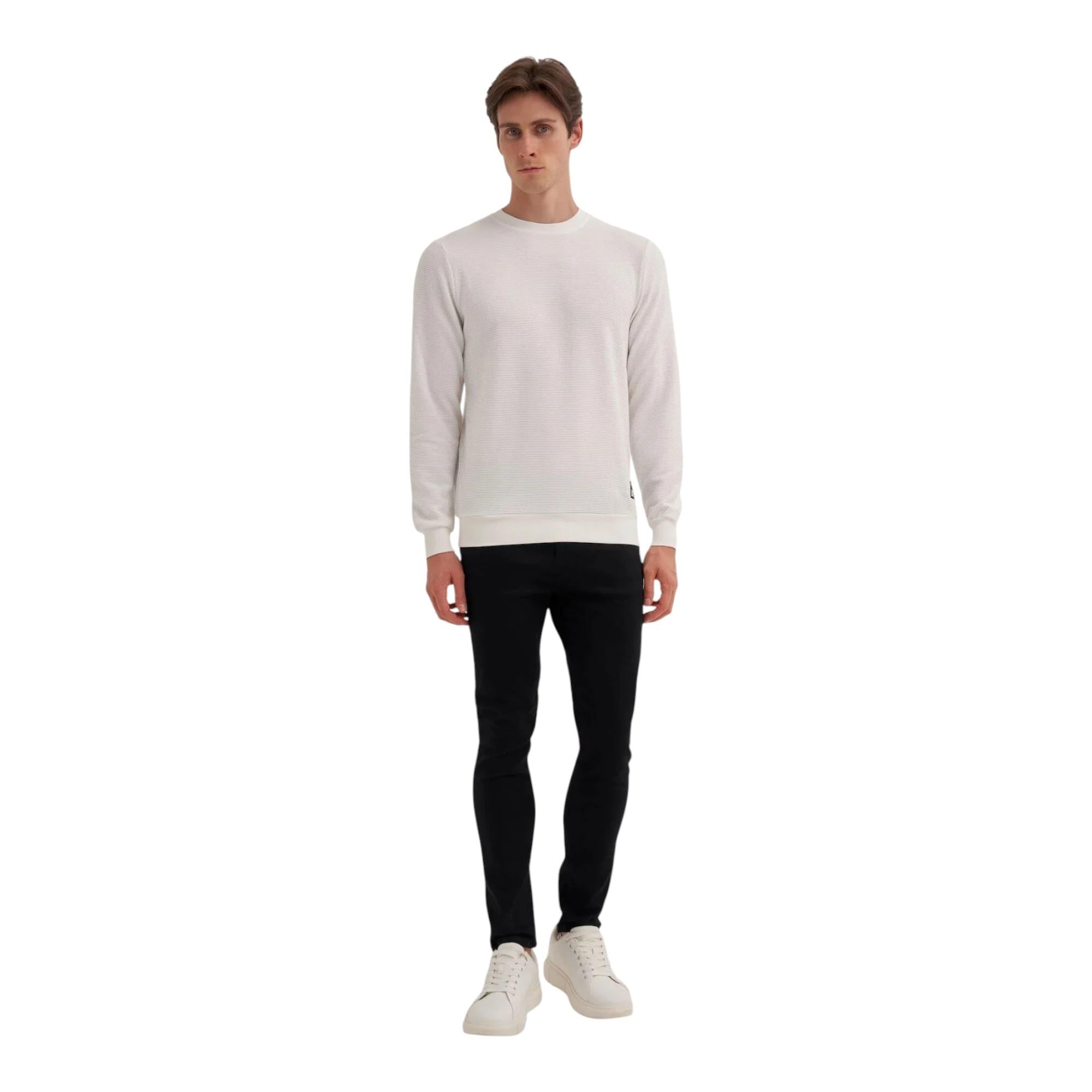 Slim Fit İnce Çizgili Ottoman Pamuk Karışımlı Sweatshirt-52470