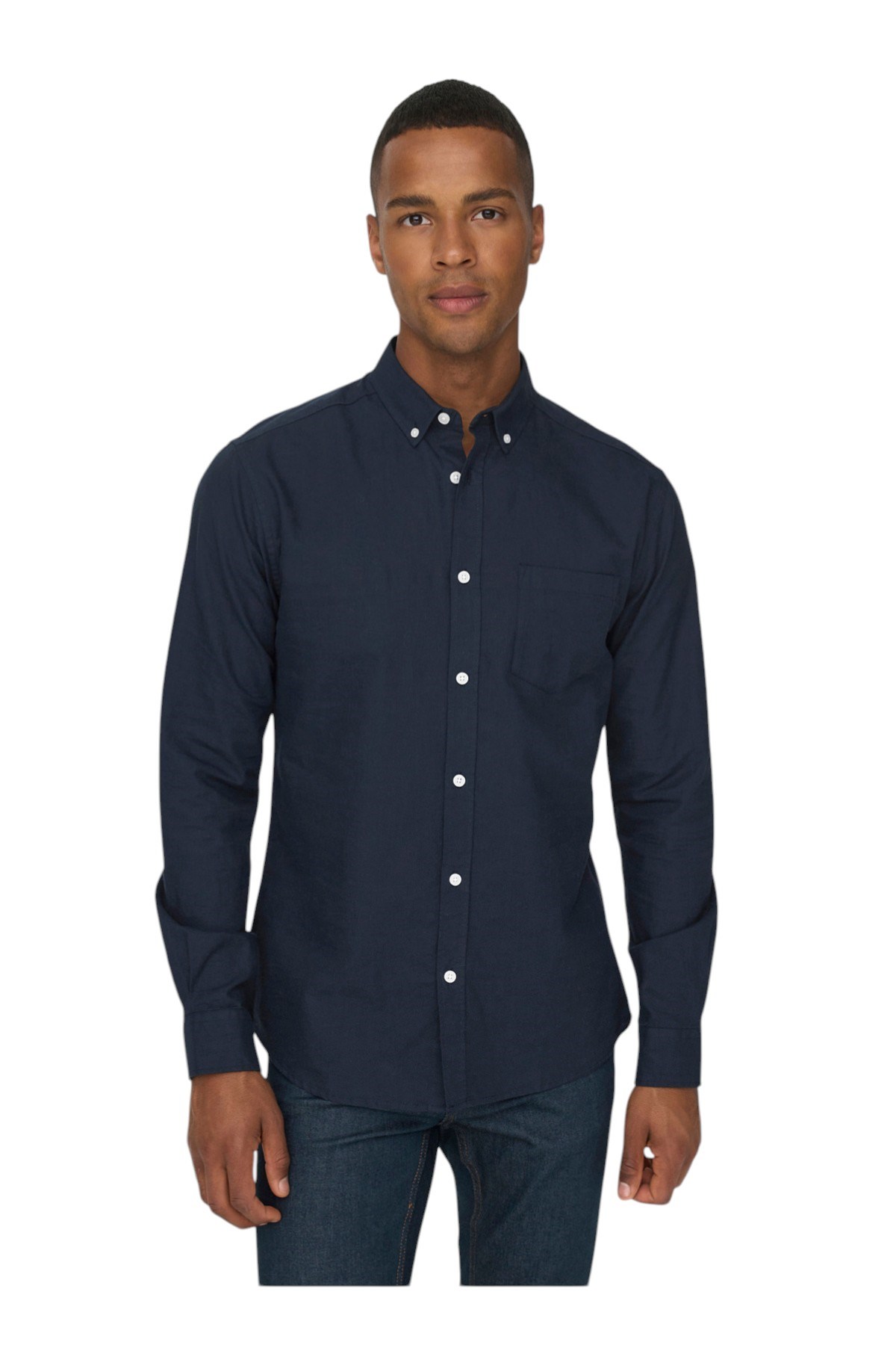 Slim Fit Lacivert Düz Erkek Gömlek 22006479_ONSALVARO LS Oxford Erkek Uzun Kol Gömlek