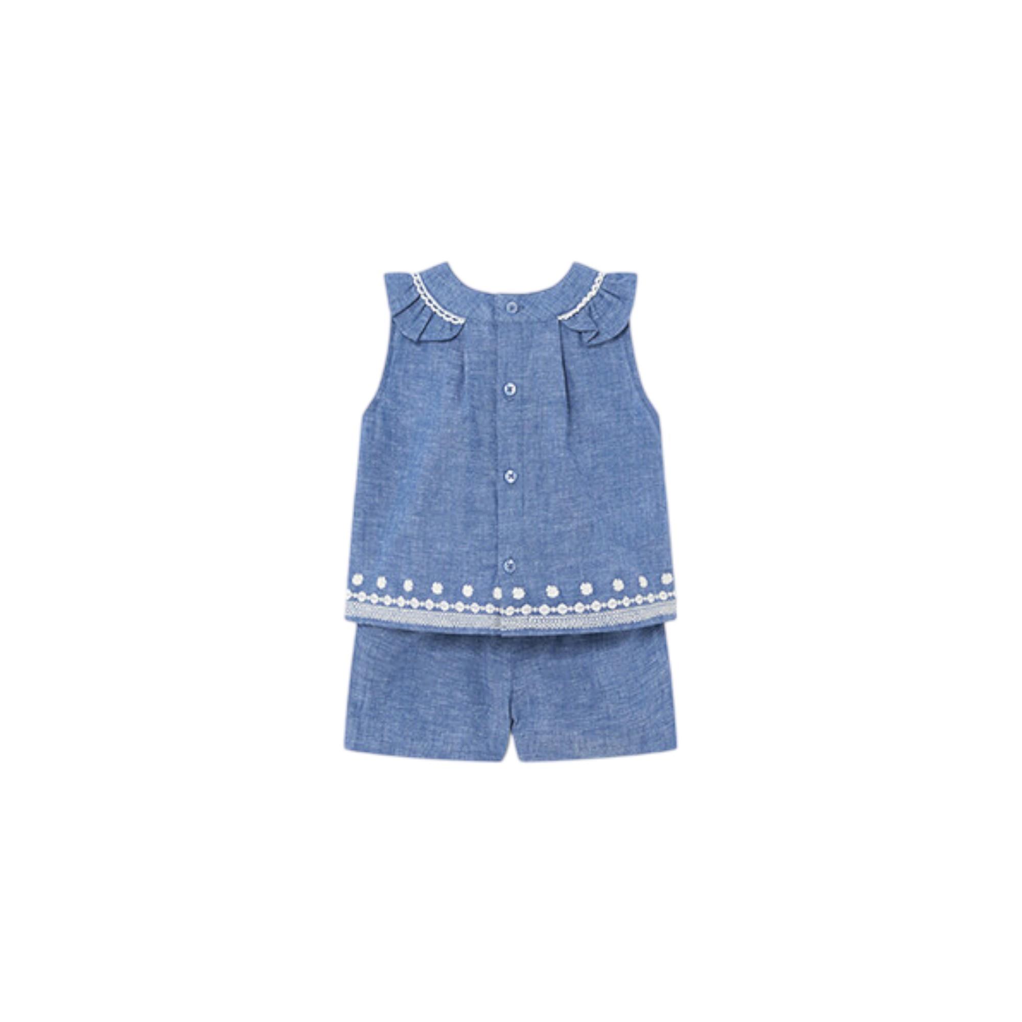 Yazlık Kız Bebek Bluz Şort Set Mavi 