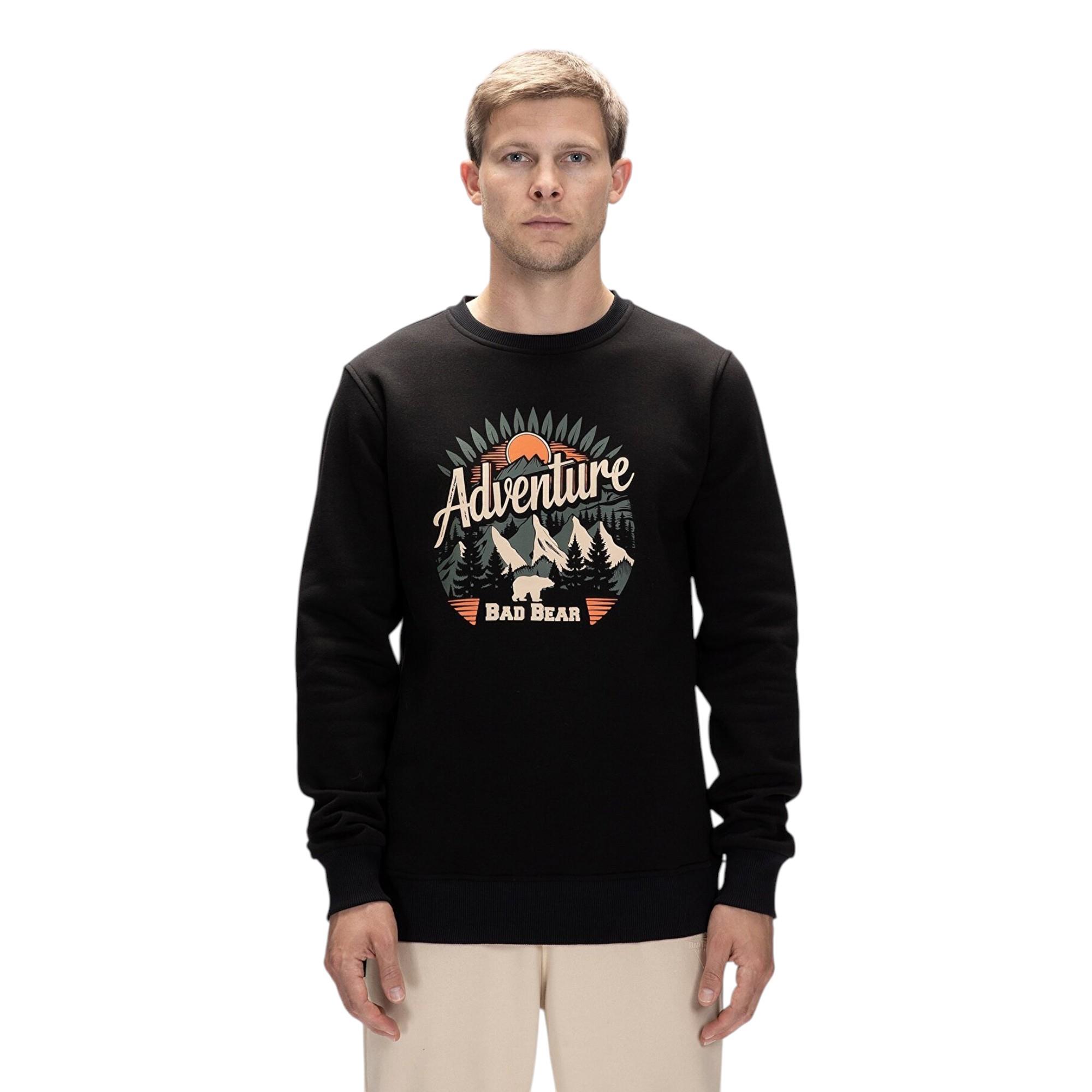 Adventure Siyah Crewneck Erkek Baskılı Sweatshirt