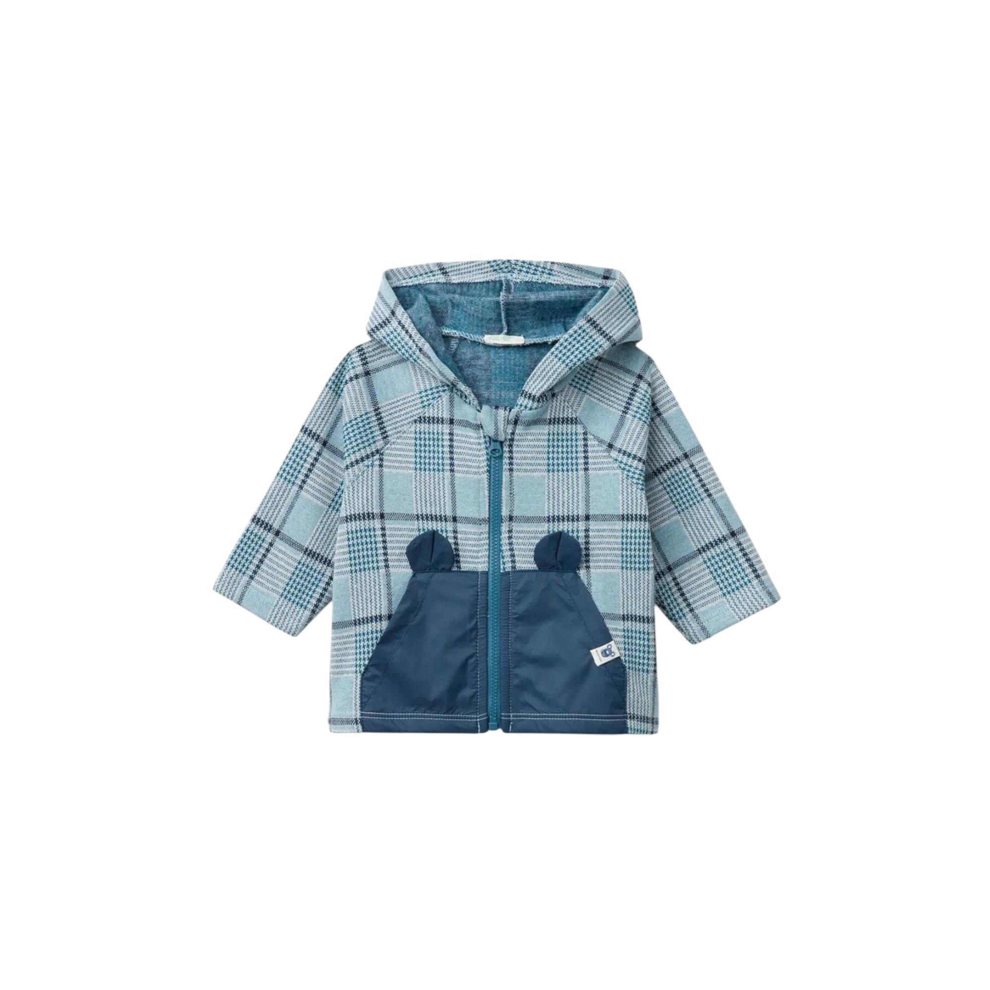 Bebek Havacı Mavi Fermuar Kapamalı Kulaklı Kanguru Cepli Kapüşonlu Sweatshirt