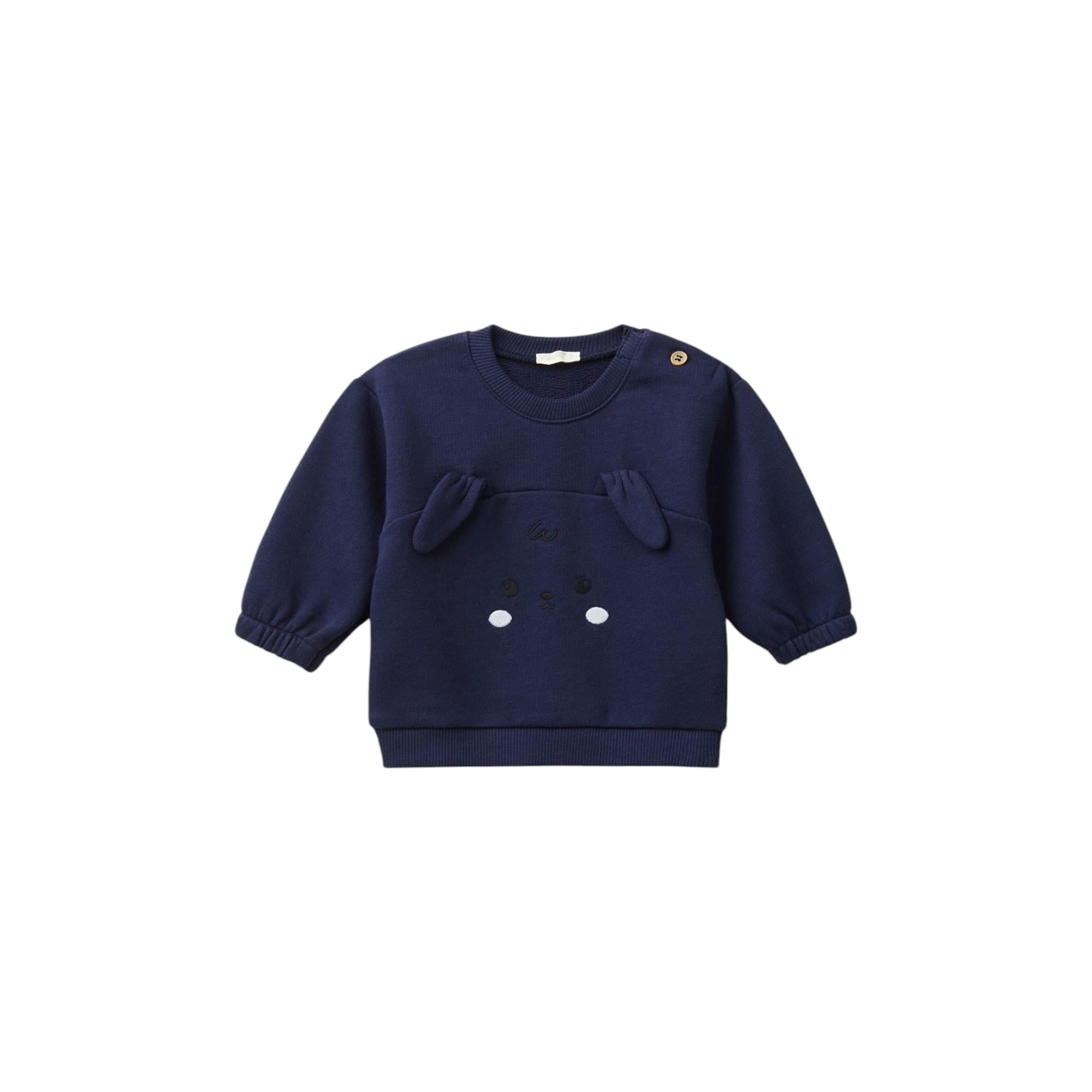 Bebek Önü Kulak Detaylı Omzu Düğmeli Bisiklet Yaka Sweatshirt