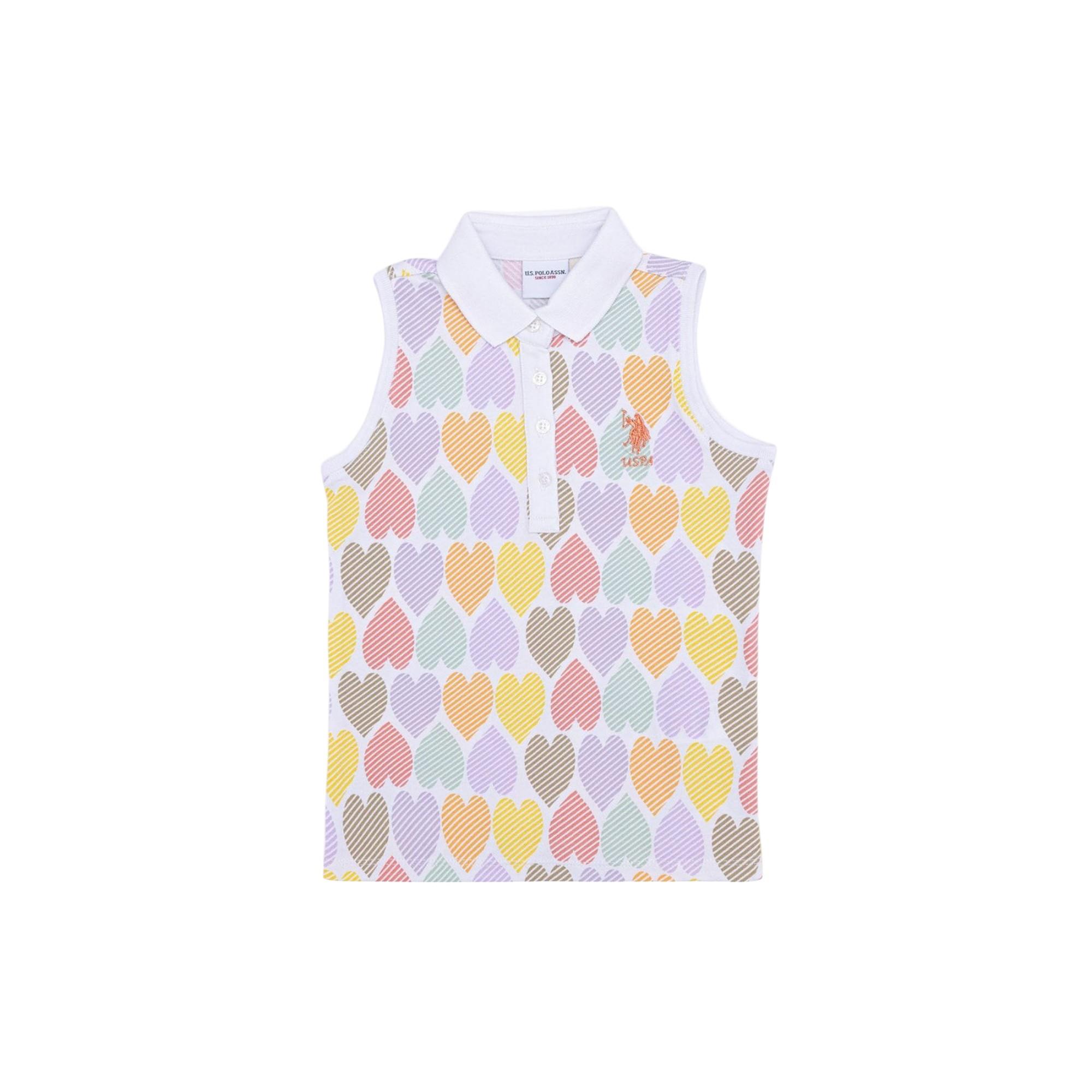 Desenli Beyaz Kız Çocuk Polo T-shirt