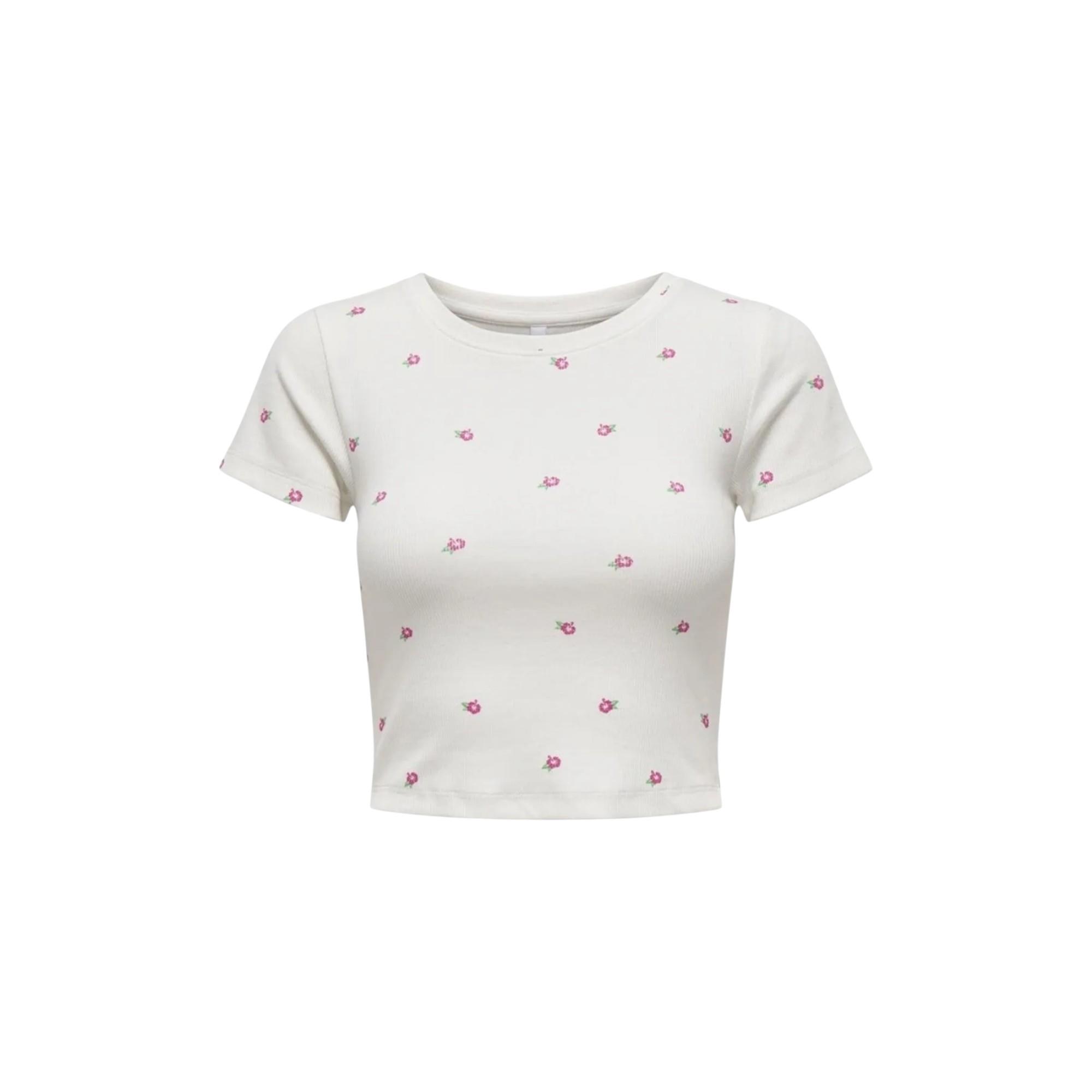 Desenli Bisikelt Yaka Kaın Crop T-shirt