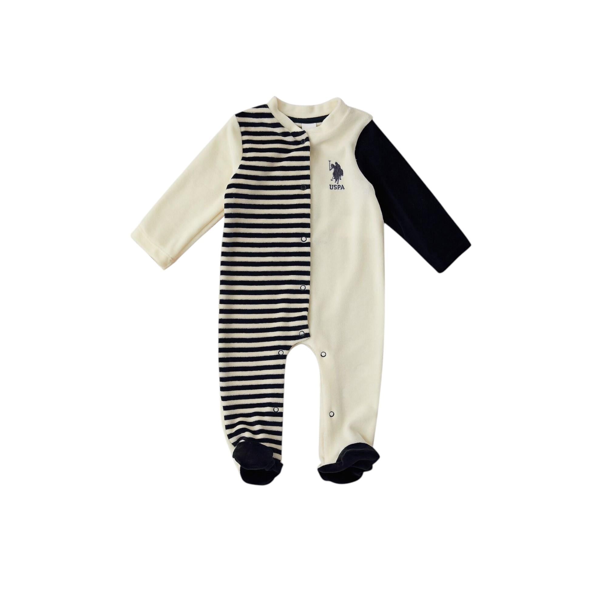 Ekru Şeritli Çıtçıt Detay Bebek Tulum