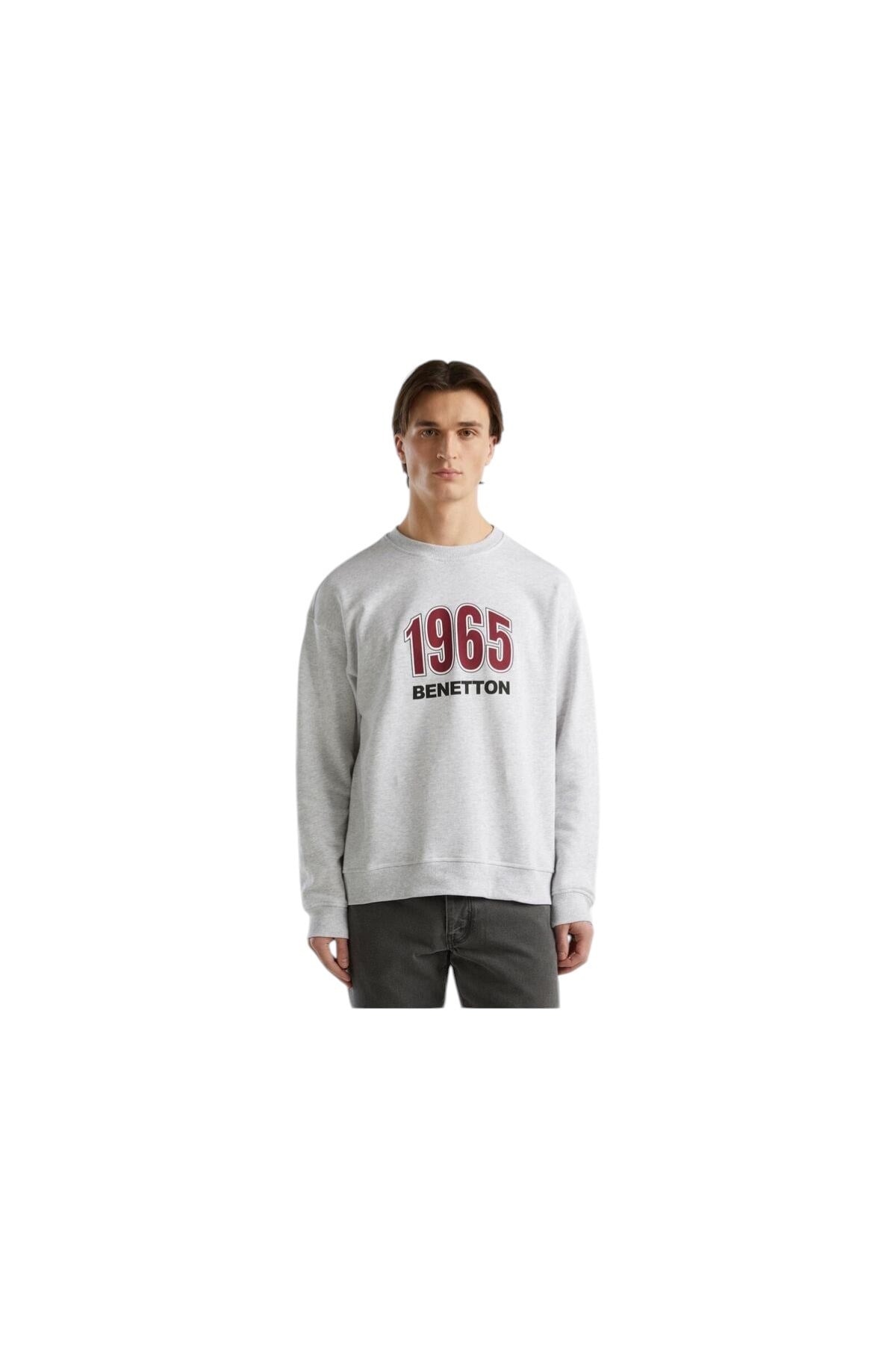 Erkek Açık Gri Melanj Logo Baskılı Sweatshirt