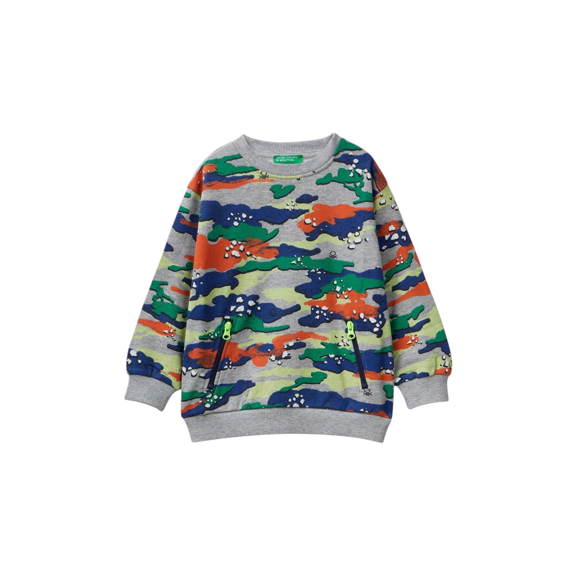 Erkek Çocuk Renkli Kamuflaj Desenli Bisiklet Yaka Sweatshirt
