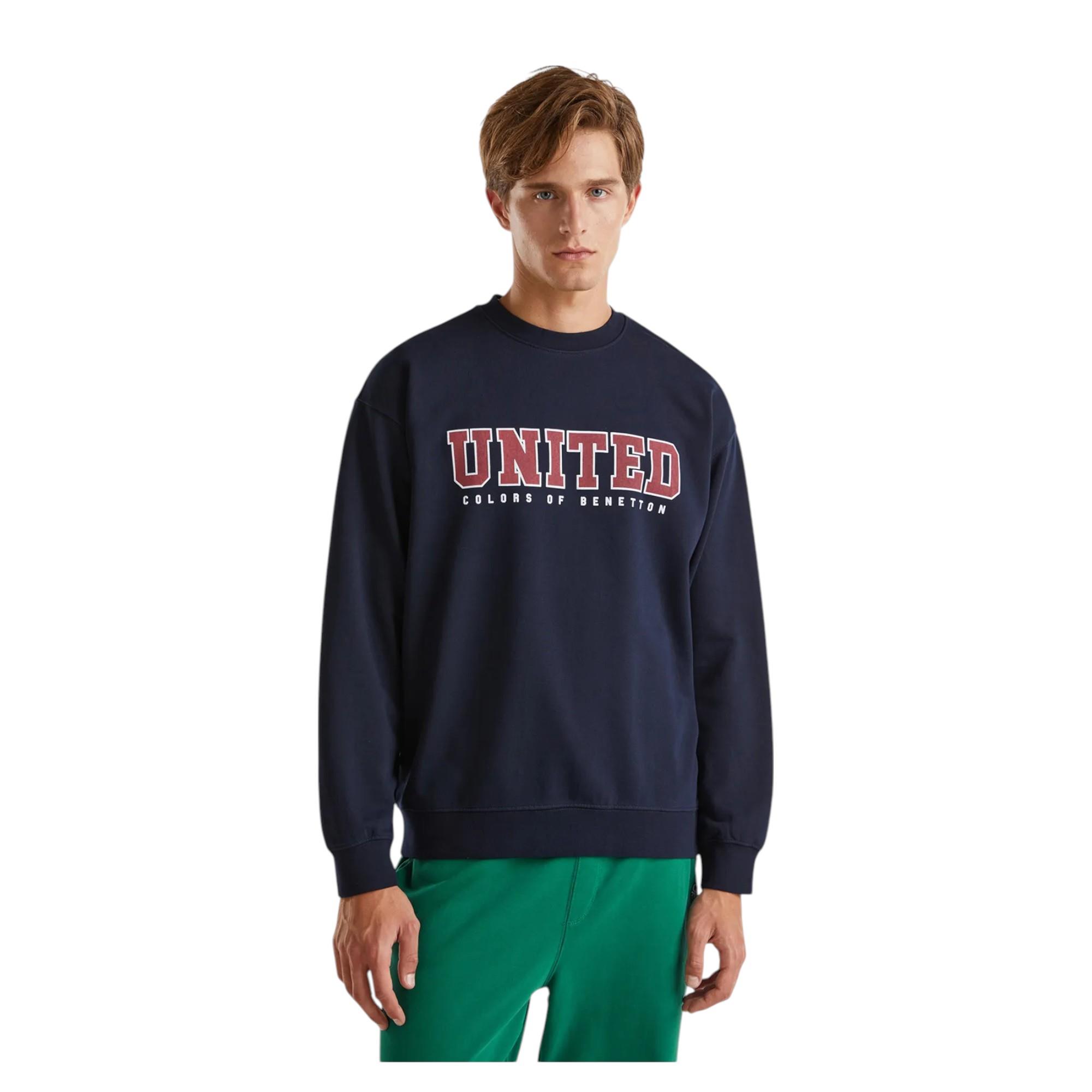 Erkek Önü Baskılı Ribanalı Yuvarlak Yaka Sweatshirt