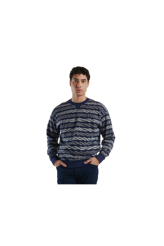 Erkek Pamuk Karışımlı Göğsü Logo Detaylı Şerit Desenli Sweatshirt