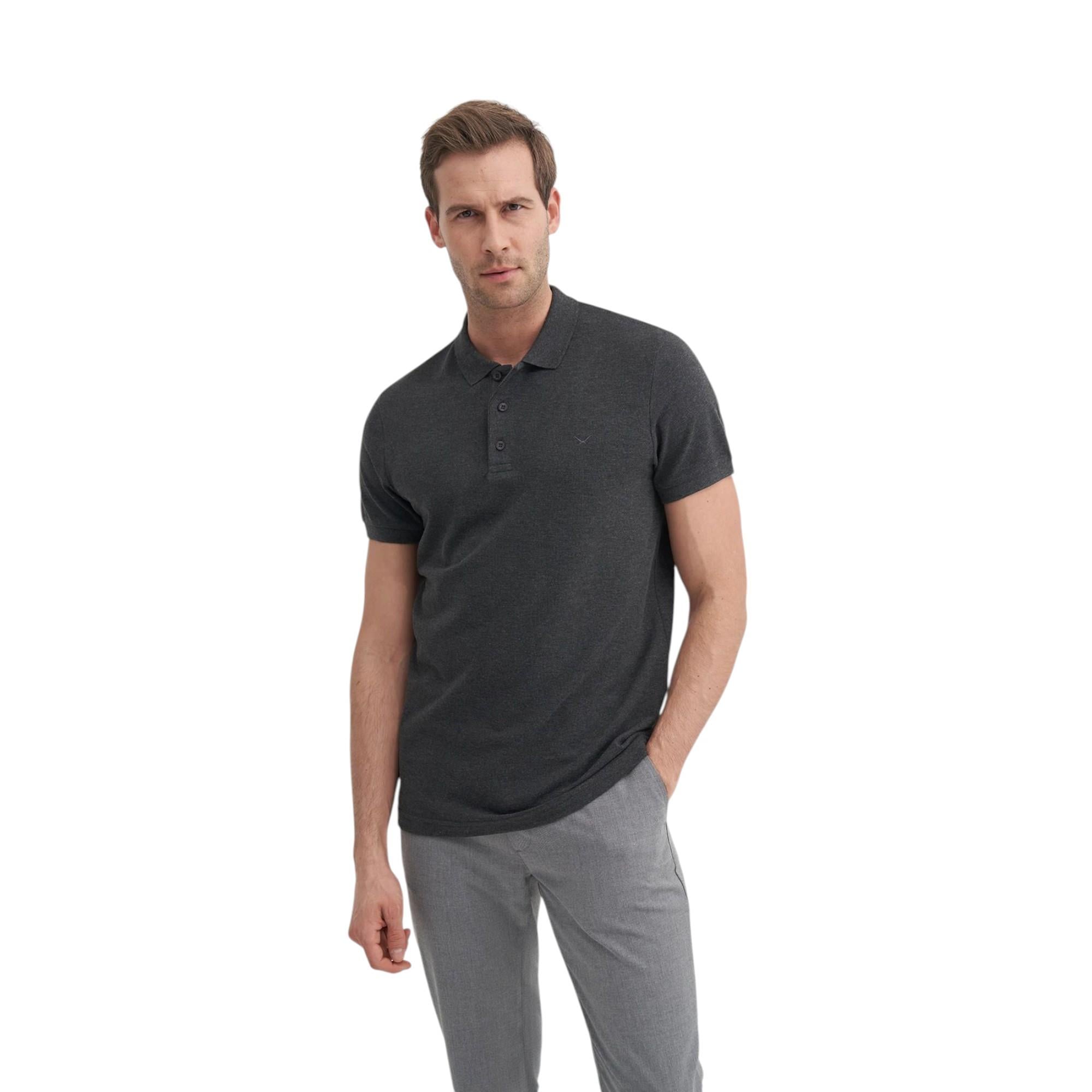 Erkek Polo Yaka Slim Fit Düz Pamuklu Tişört 4613