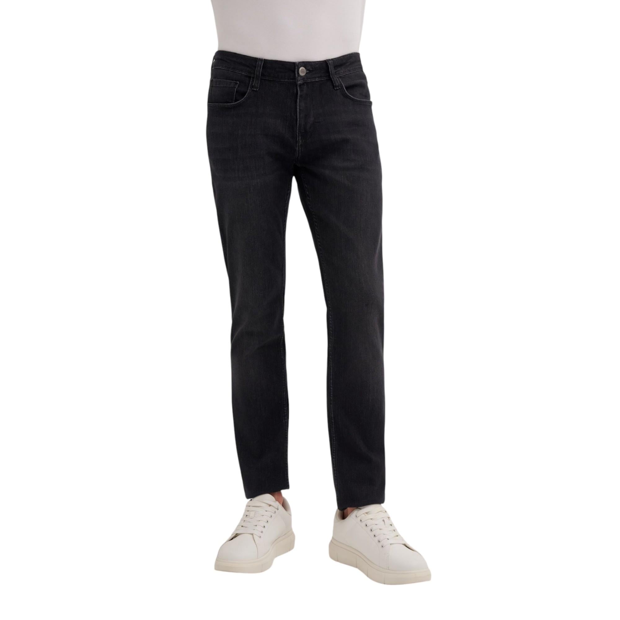 Erkek Taşlı Siyah Dar Kesim Denim Pantolon