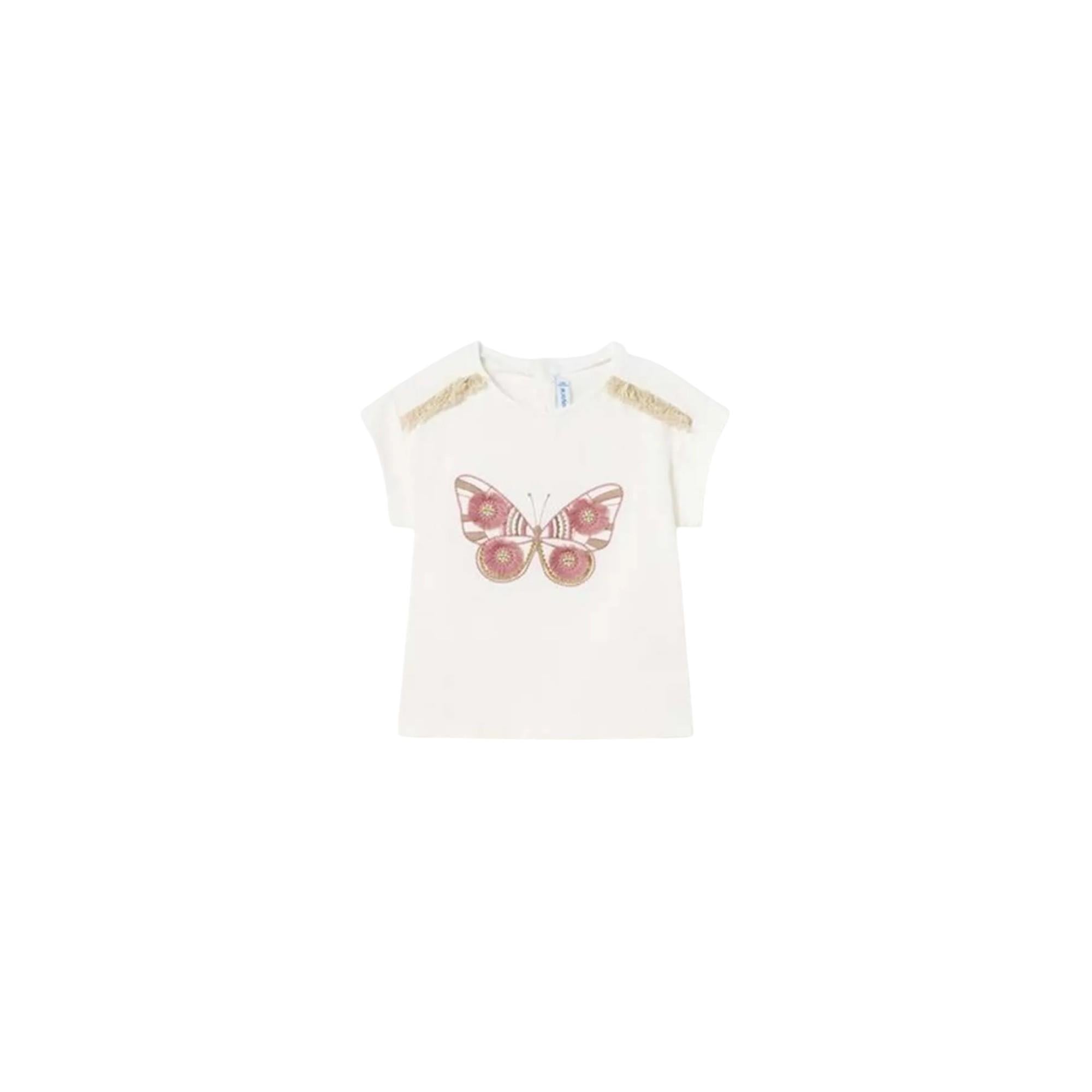 Kız Bebek Kelebek Detaylı Kısa Kollu Tshirt