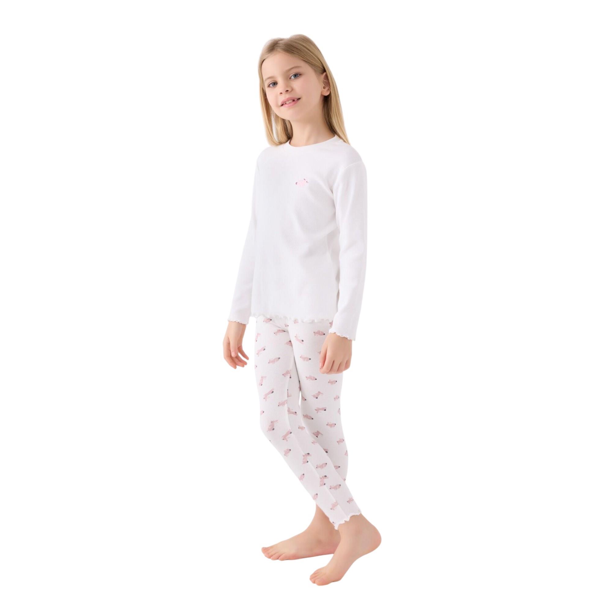 Kız Çocuk Beyaz Uzun Kol Pijama Takım