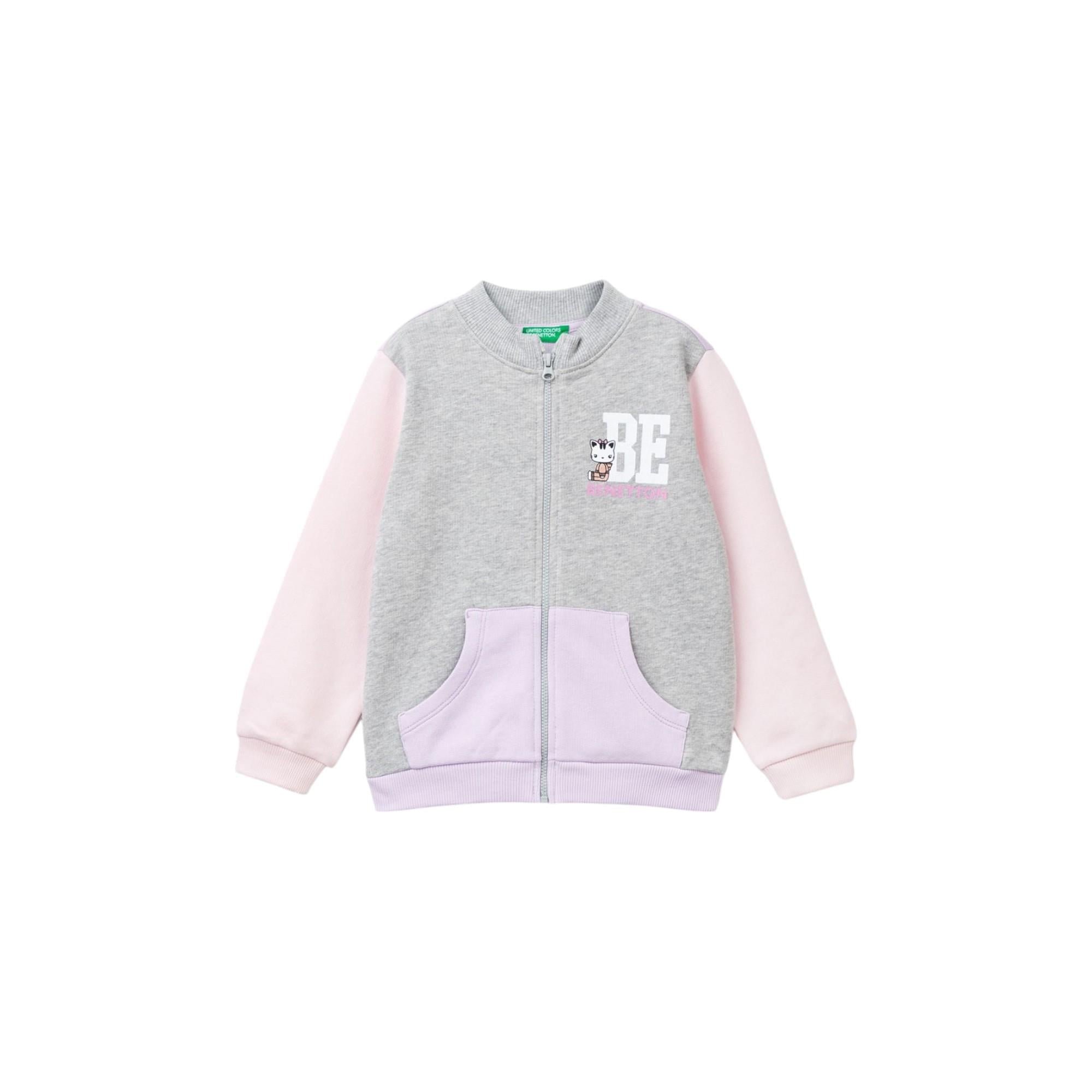 Kız Çocuk Mix Önü Logo Baskılı Normal Kesim Fermuarlı Cepli Sweatshirt