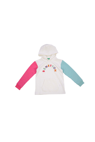 Kız Çocuk Punch Baskılı İşlemeli Kapüşonlu Kanguru Cepli Mix Renkli Sweatshirt