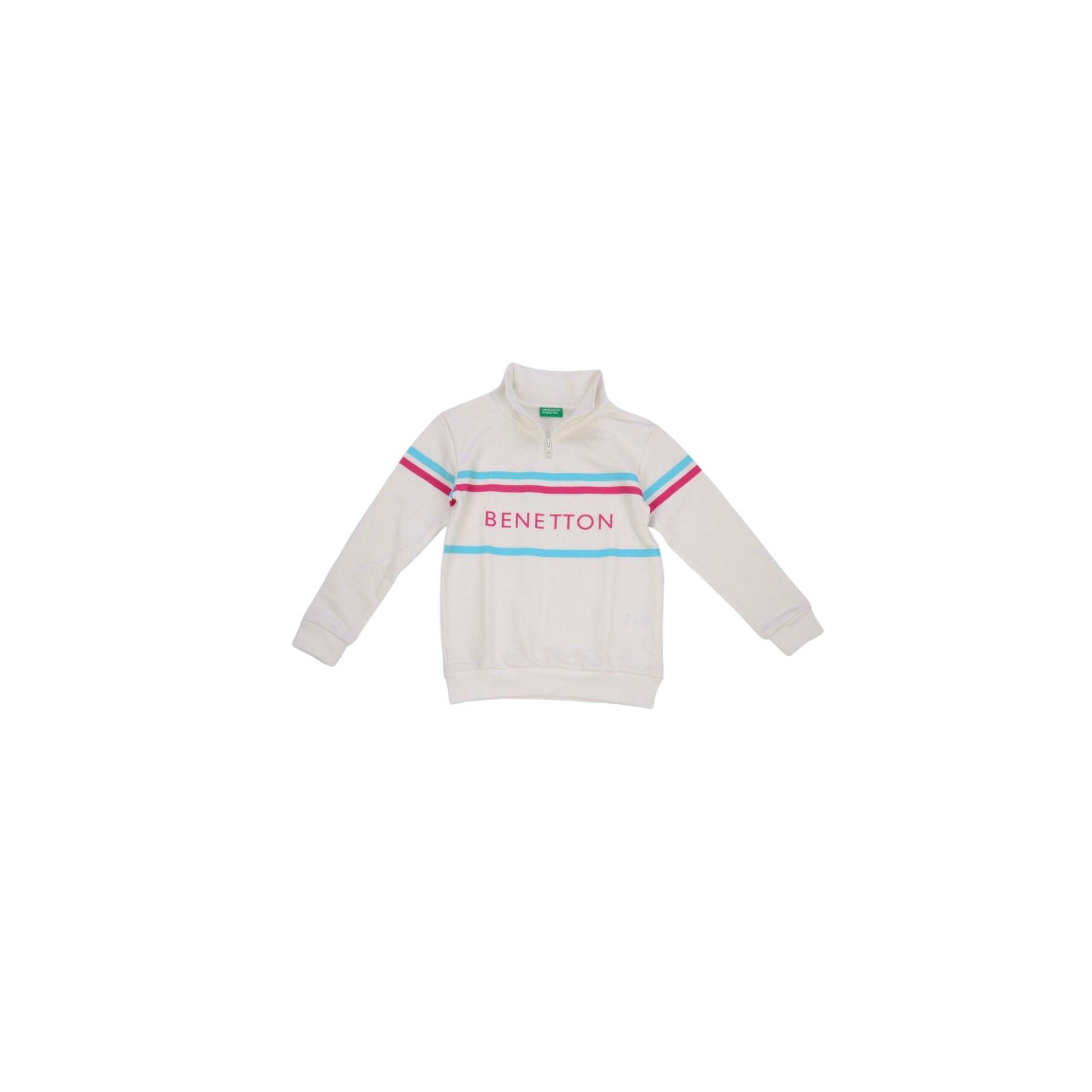 Kız Çocuk Sweatshirt Fermuarlı Dik Yaka Marka Baskılı Ekru Beyaz