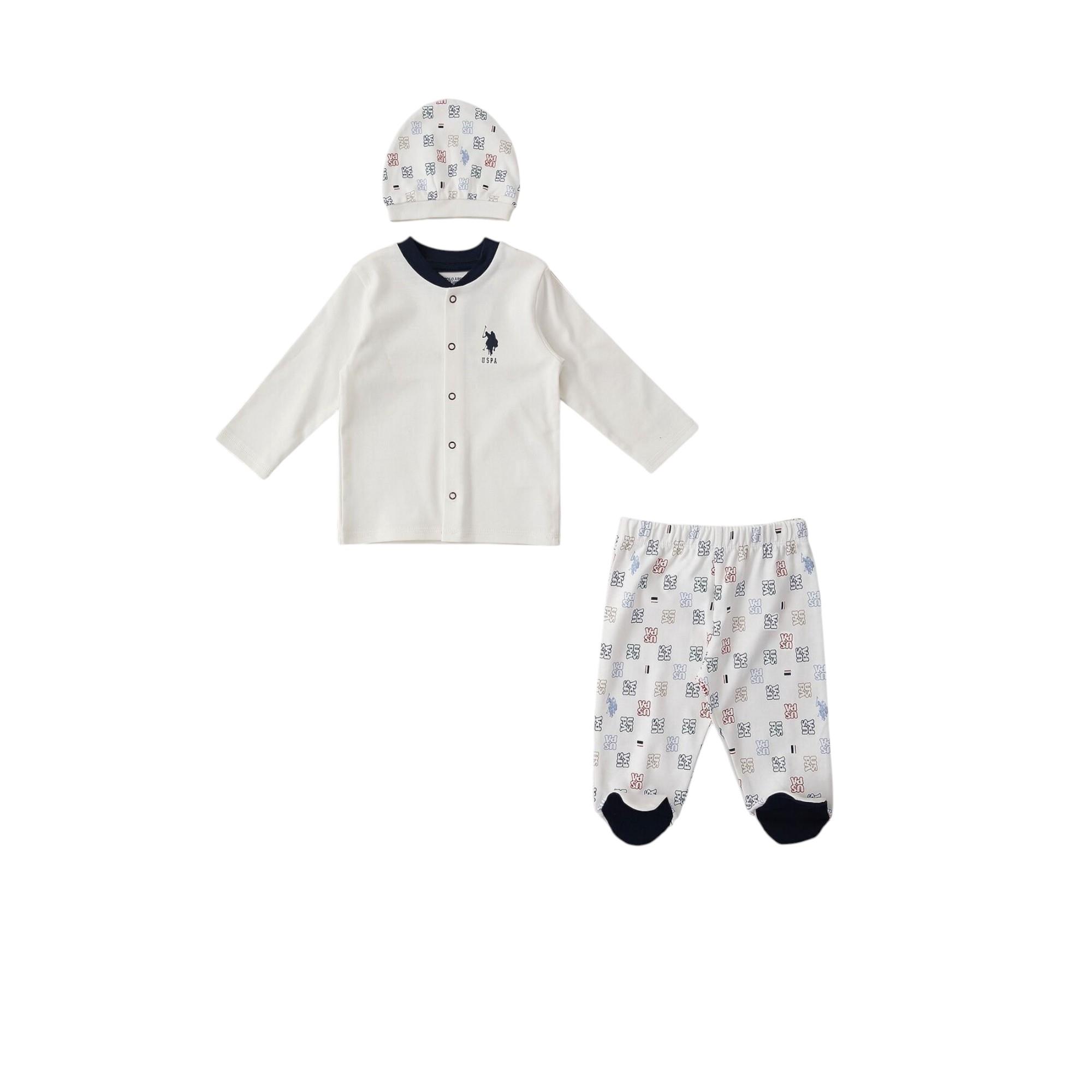 Krem Çıtçıtlı Uspa Desen Bebek 3'lü Takım