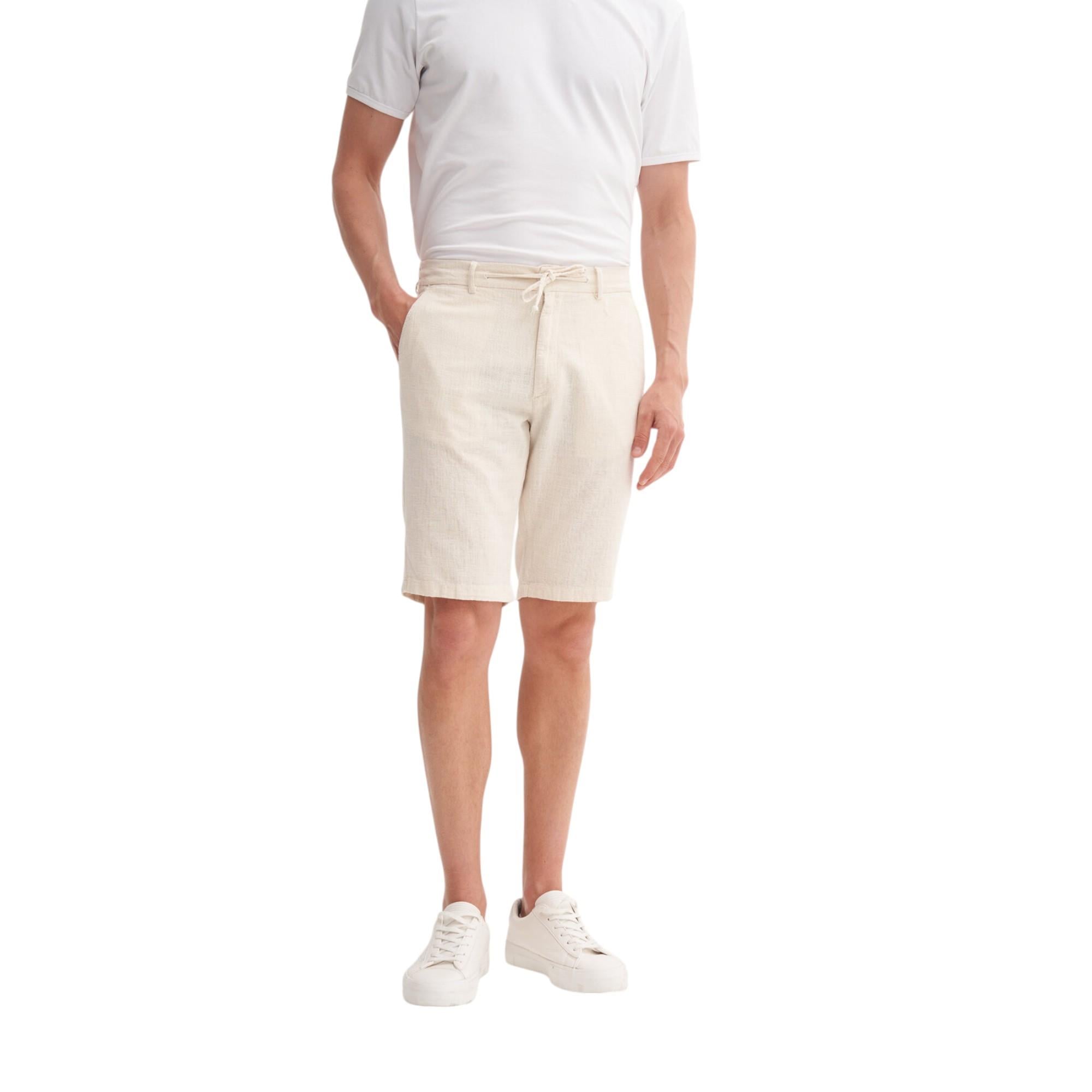 Slim Fit Dar Paça Keten Bermuda Şort