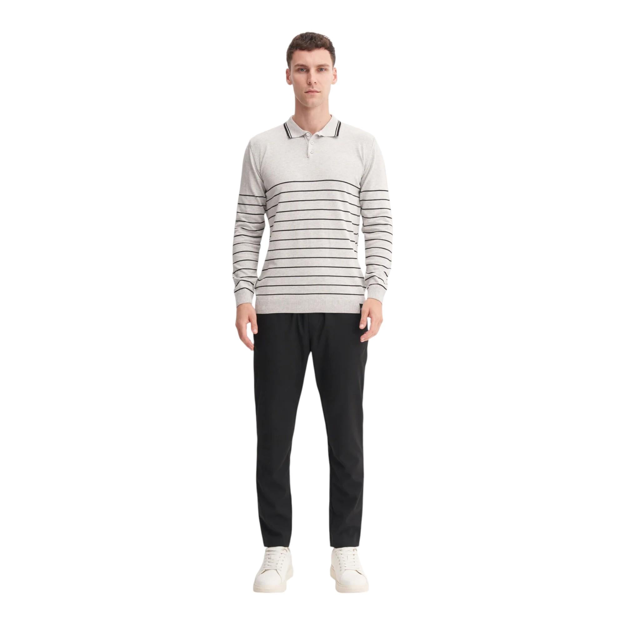 Slim Fit Viskon Dokulu Basic Çizgi Detaylı Polo Yaka Kazak-33020