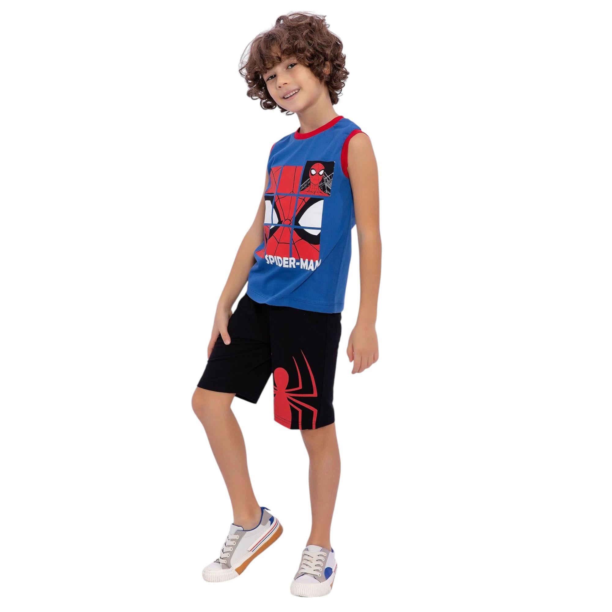 Spiderman Lisanslı Cobalt Mavi Kolsuz Erkek Çocuk Bermuda Takım