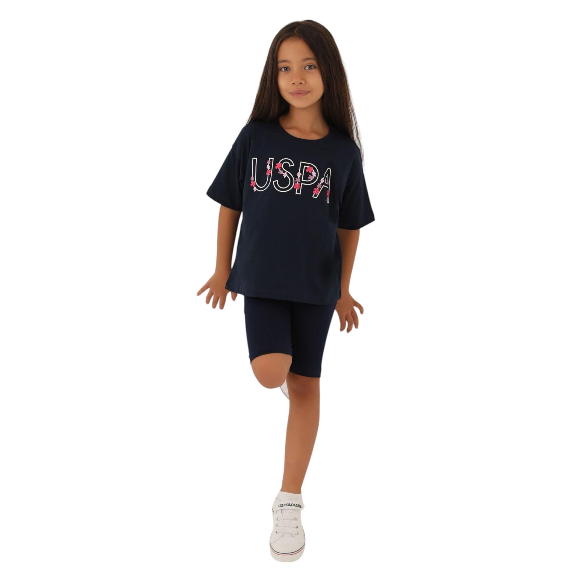 U.S. Polo Assn Lisanslı Written Flowers Lacivert Kız Çocuk Bermuda Takım