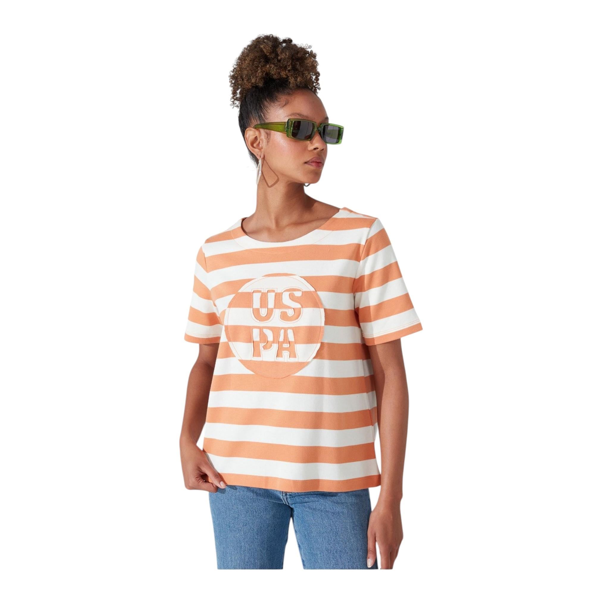 U.S. POLO ASSN. Bisiklet Yaka Çizgili Kadın T-shirt 
