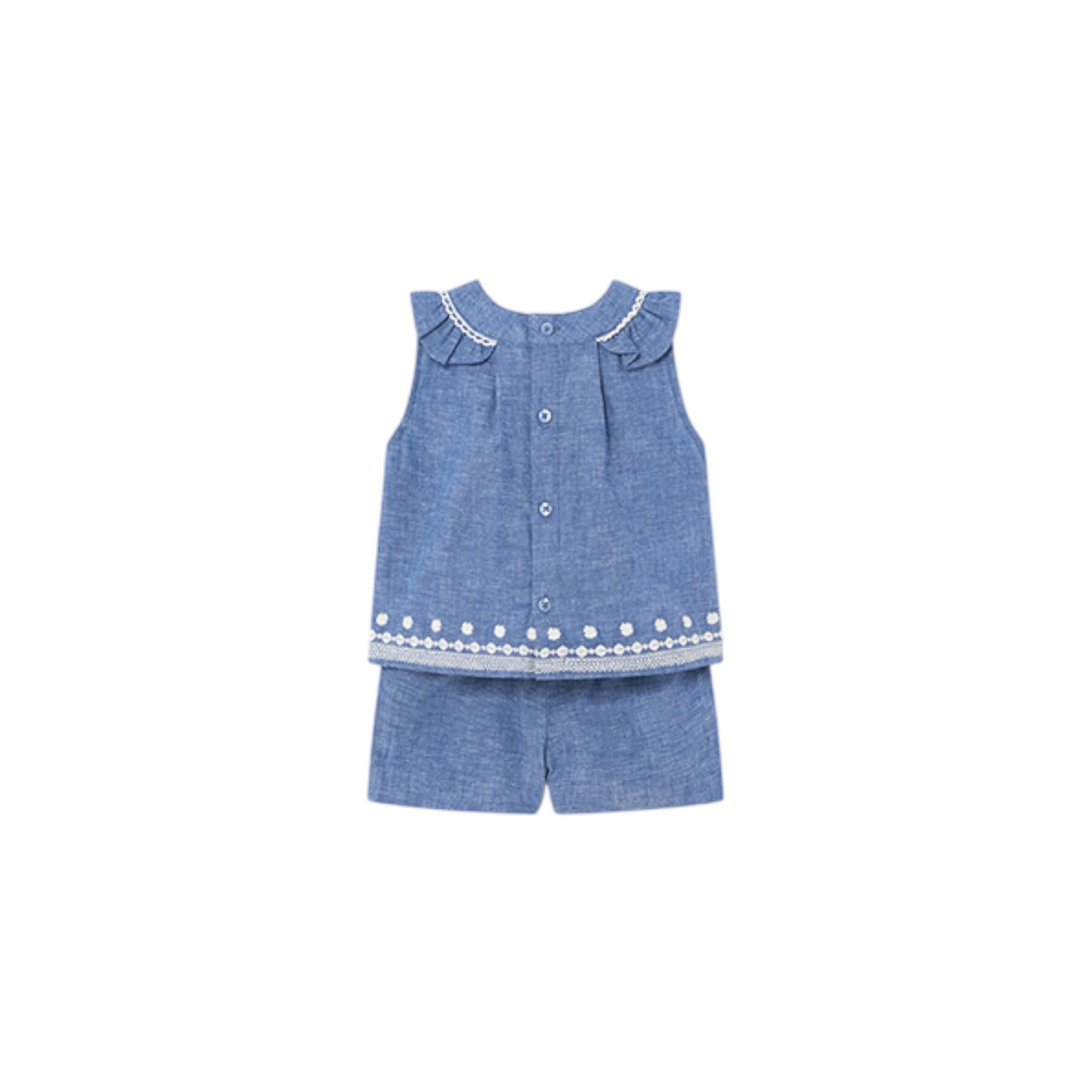 Yazlık Kız Bebek Bluz Şort Set Mavi 