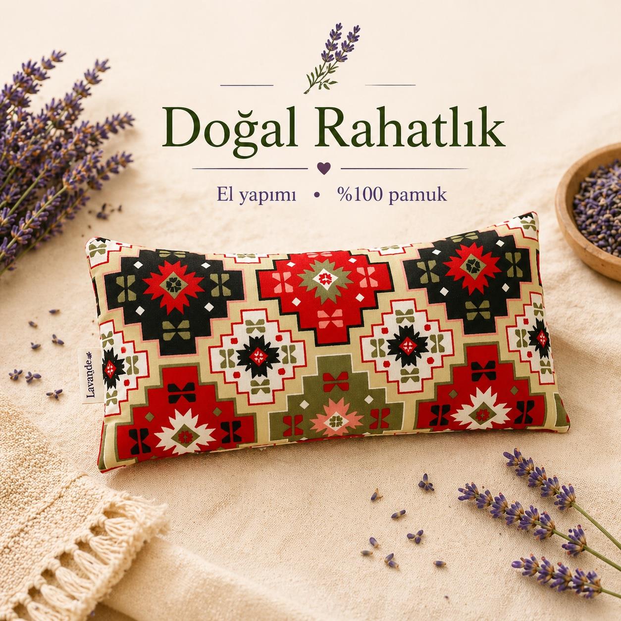 Lavanta Dolgulu Göz Yastığı Etnik Desenli ve Lavanta Yağı 5 ml