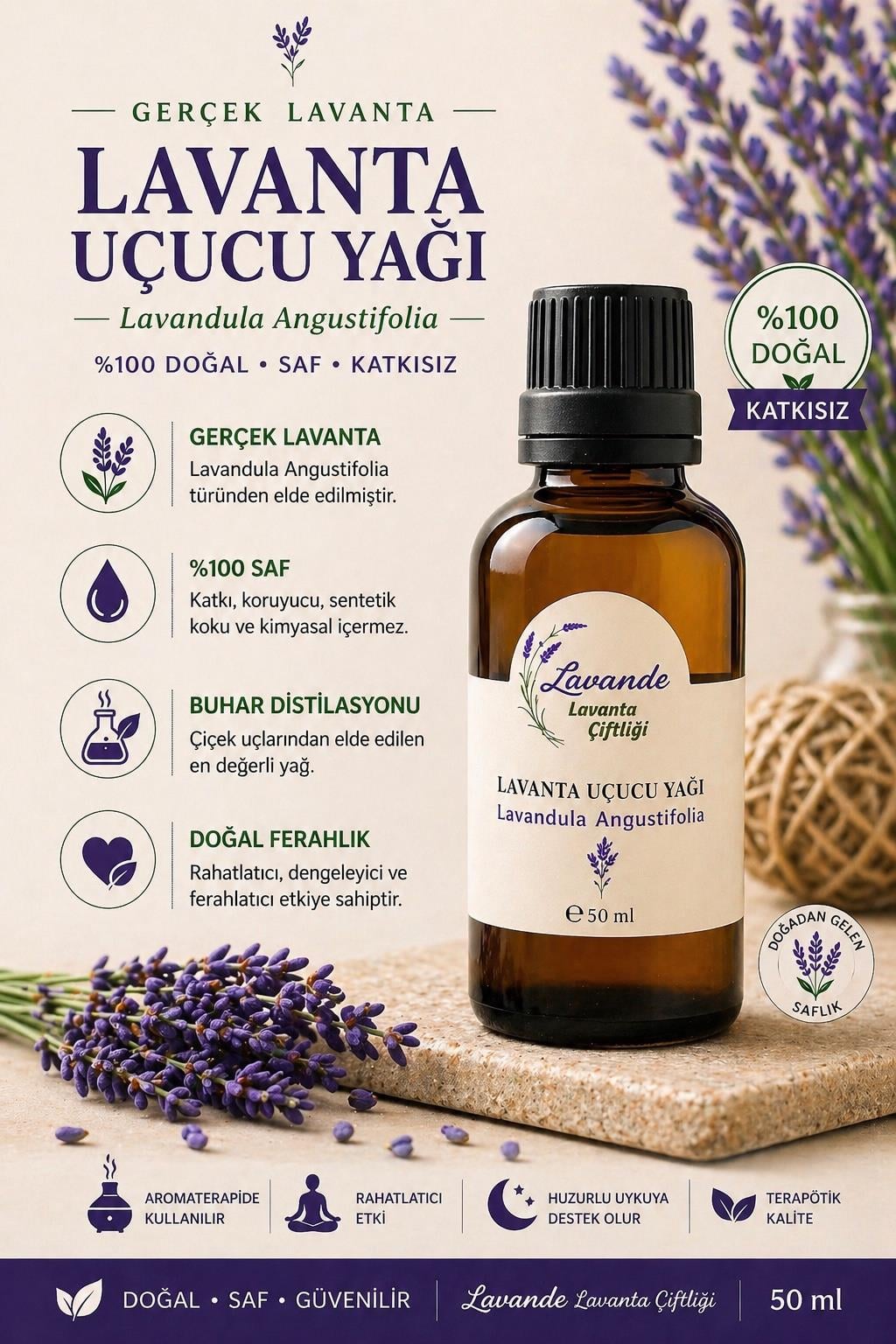 Lavanta Yağı (L. Angustifolia) 50ml-İçten Damlalıklı