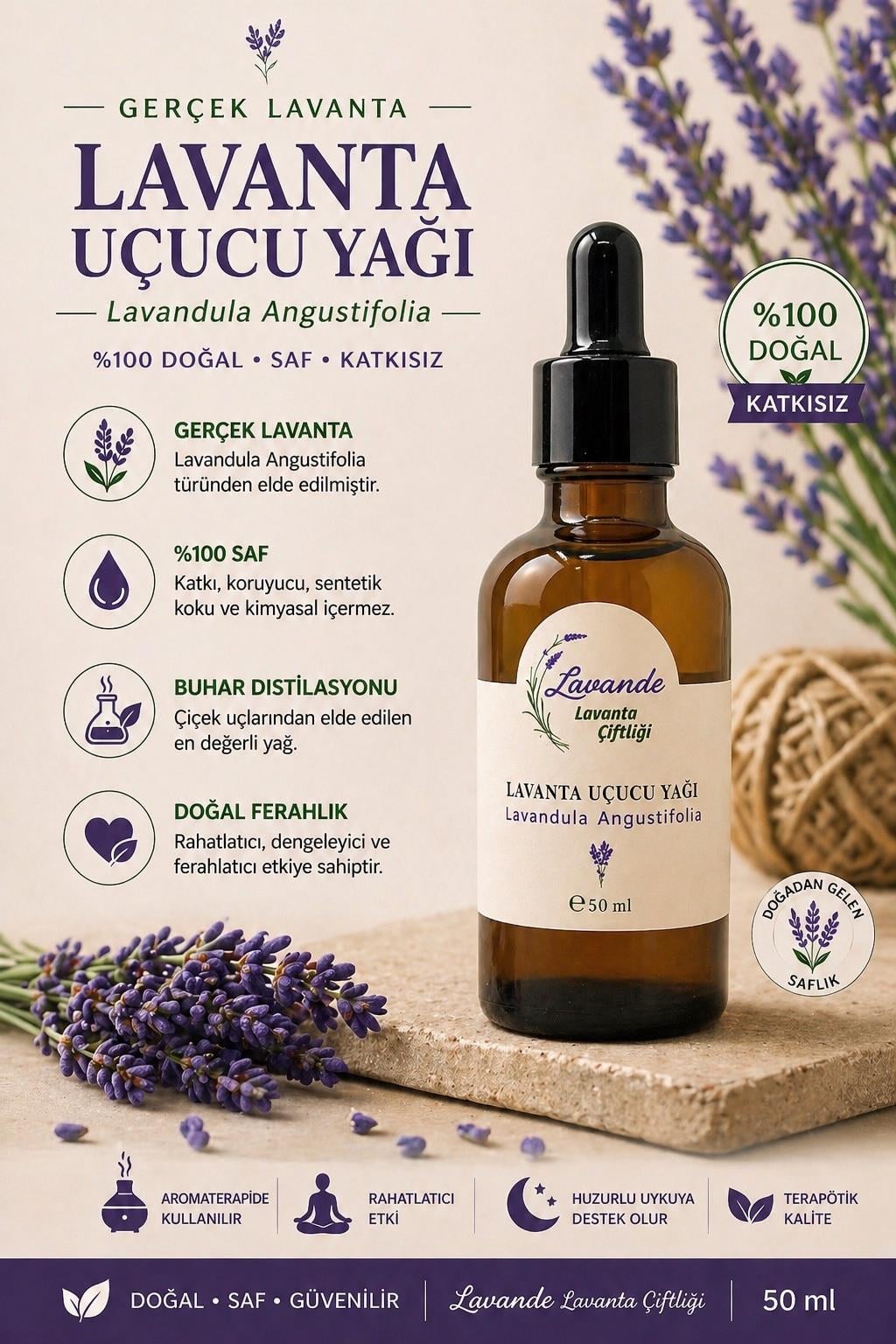 Lavanta Yağı (L. Angustifolia) 50ml-Cam Damlalıklı