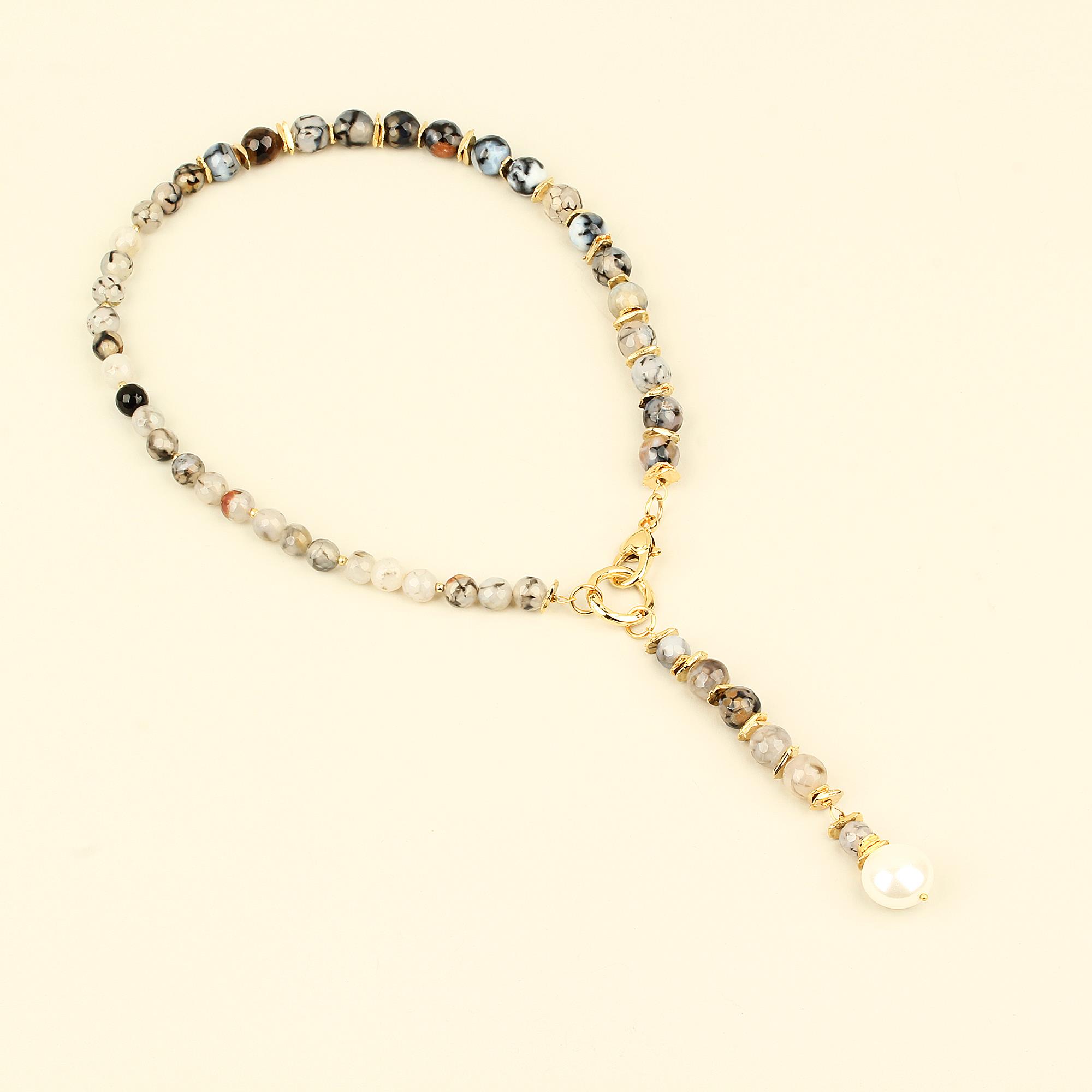 Assorted Color Natural Stones Mallorca Pearl Ending Necklace