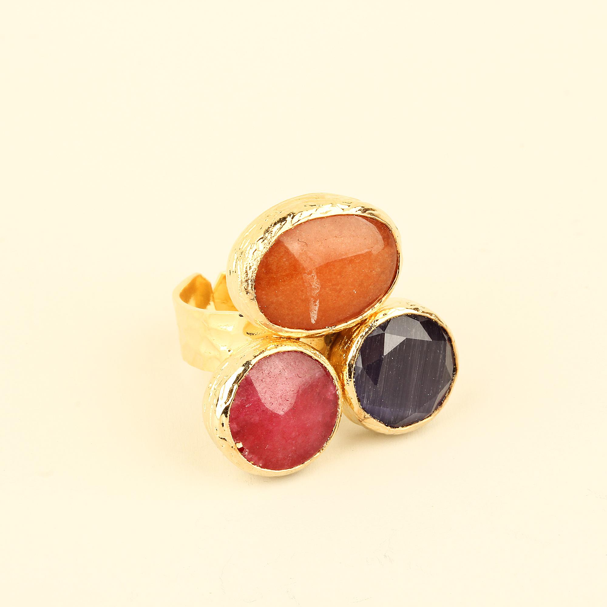 Assorted Natural Stones Trio Ring