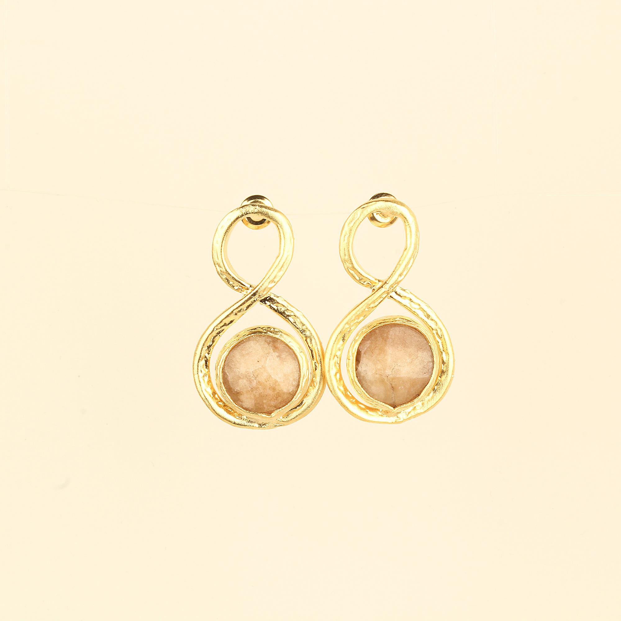 Beige Natural Stone Infinity Earrings