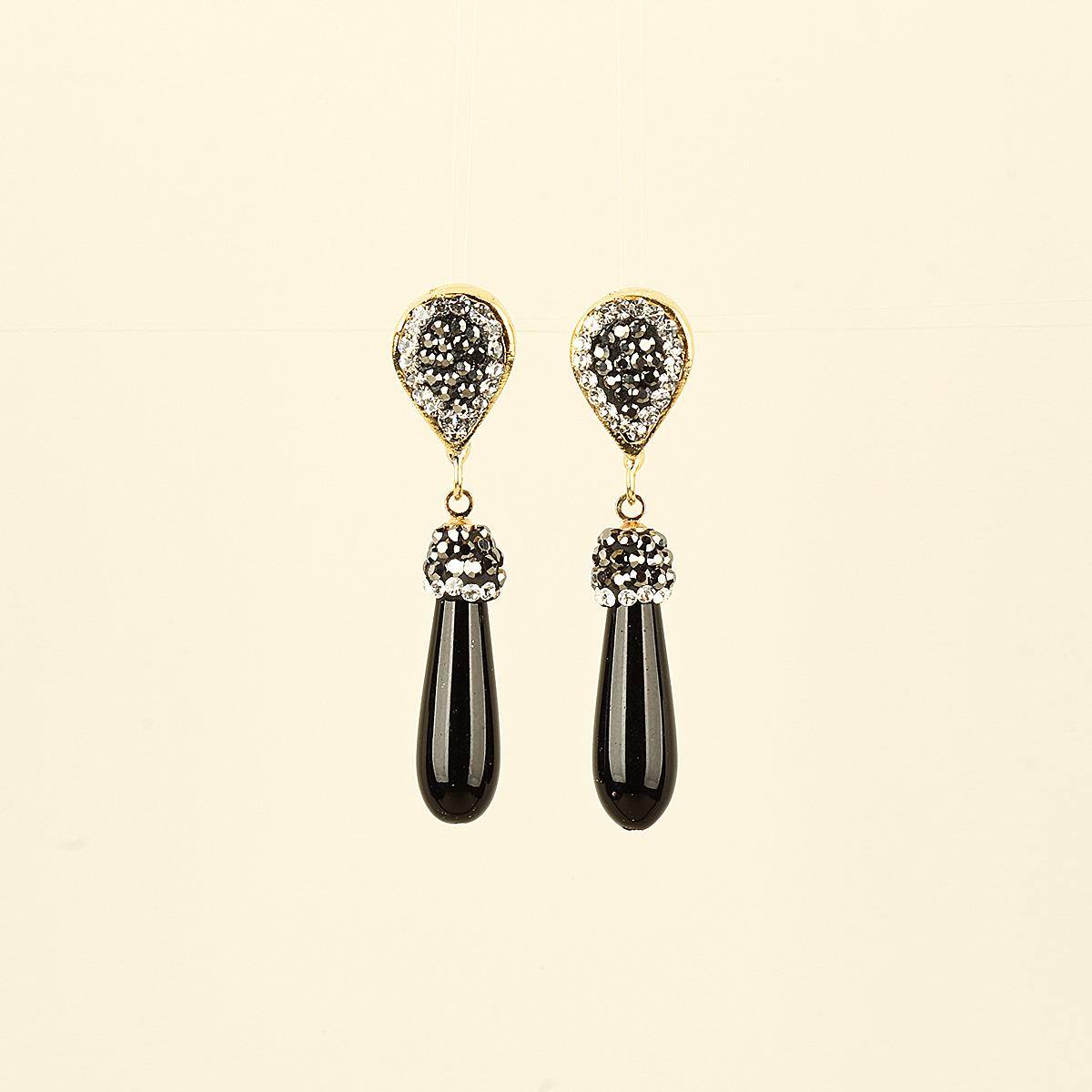 Black Beaded Earrings With Zircon Stone
