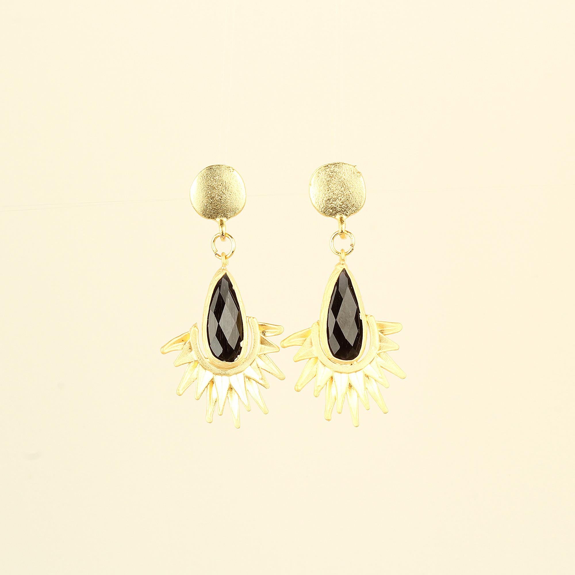 Black Cat Eye Stone Sunray Earrings