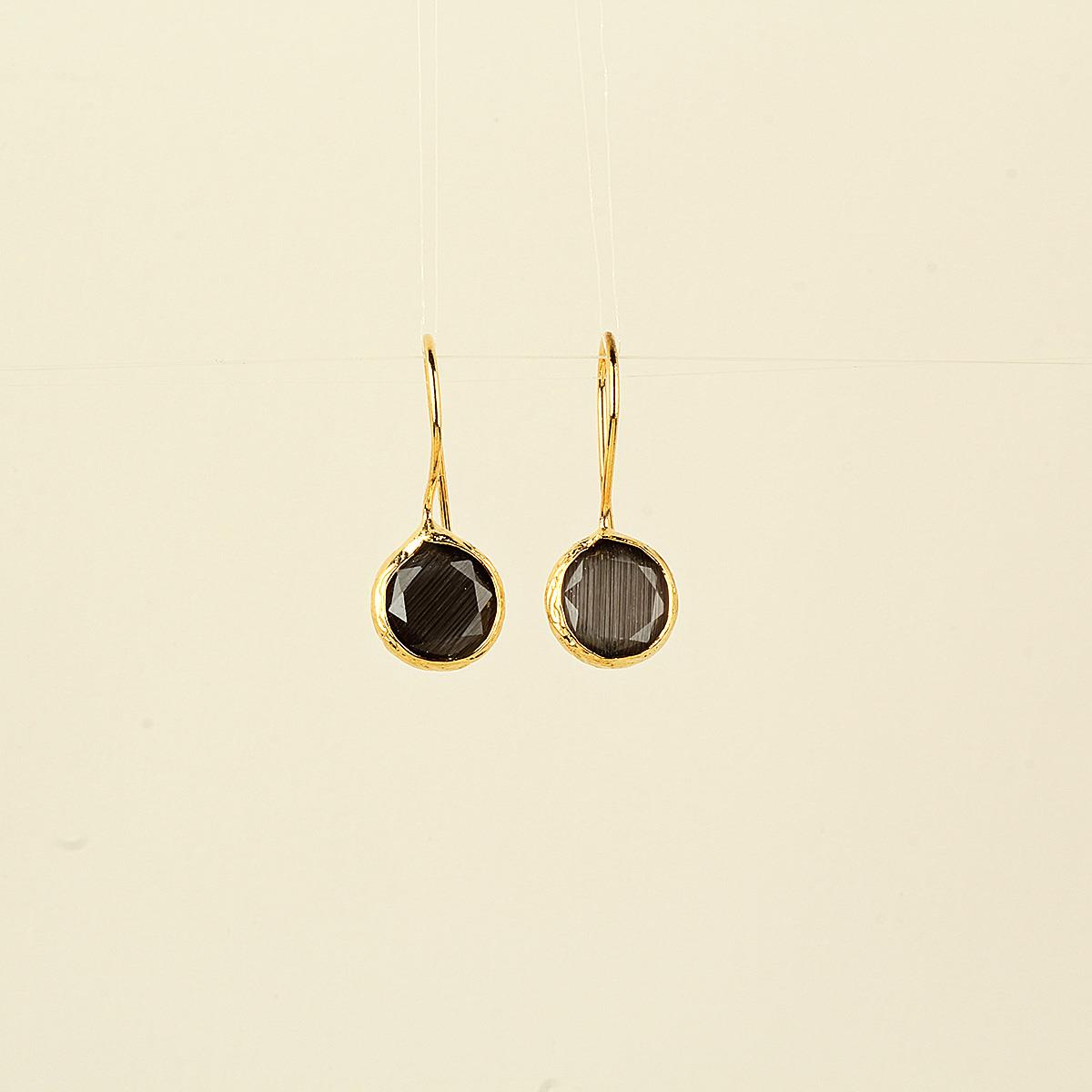 Black Cats Eye Stone Round Hook Earring