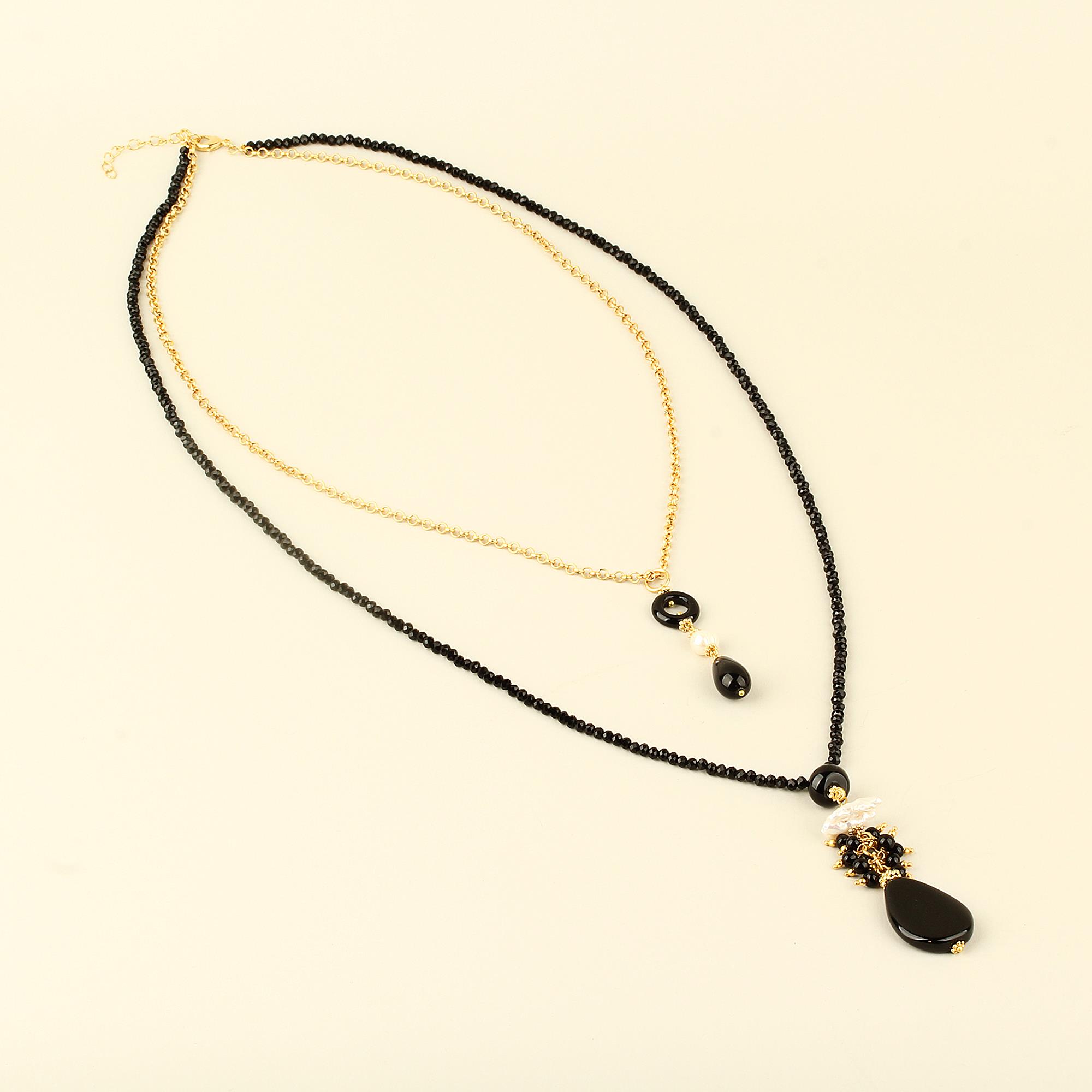 Black Natural Stone Crystal Bead Necklace