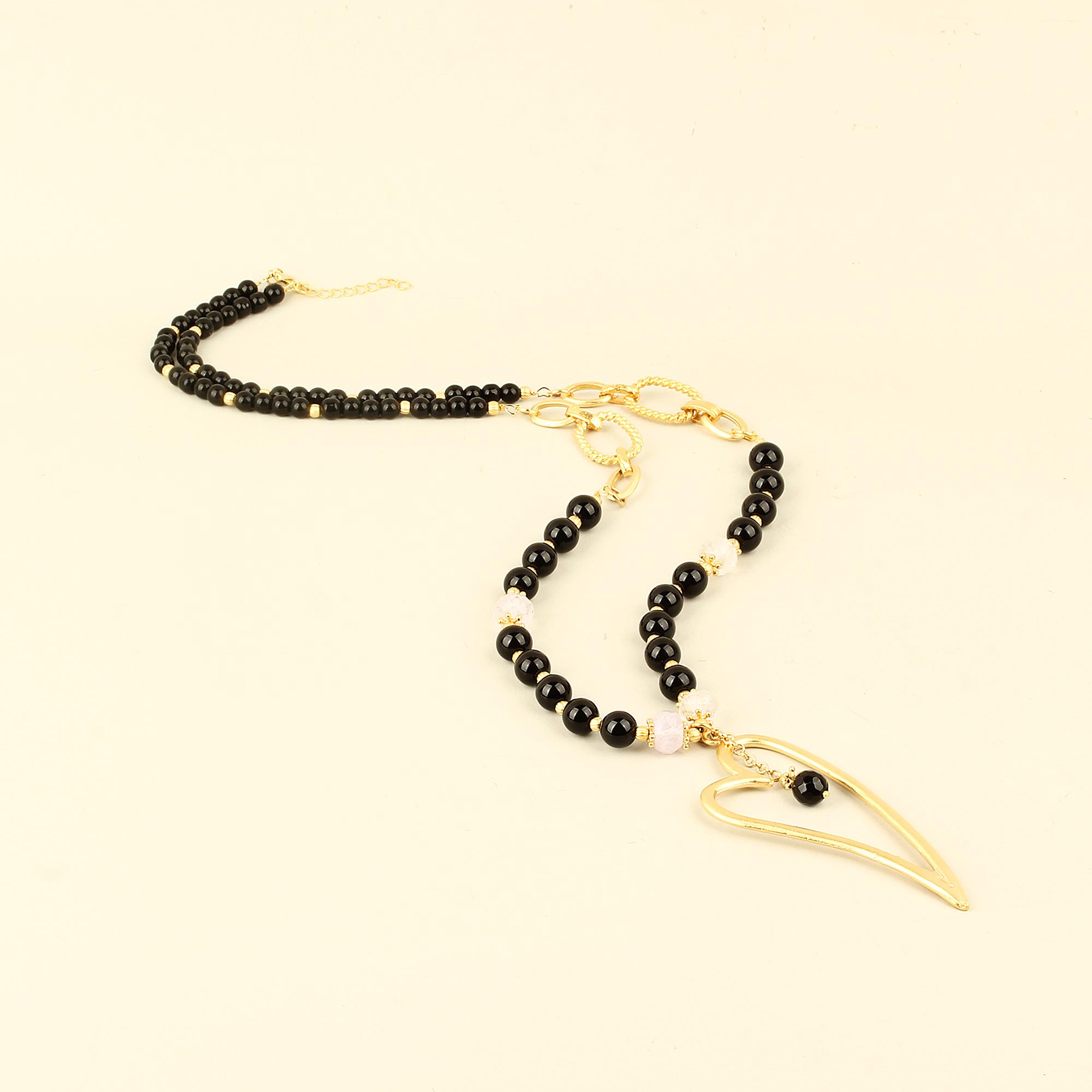 Black Natural Stone Heart Necklace