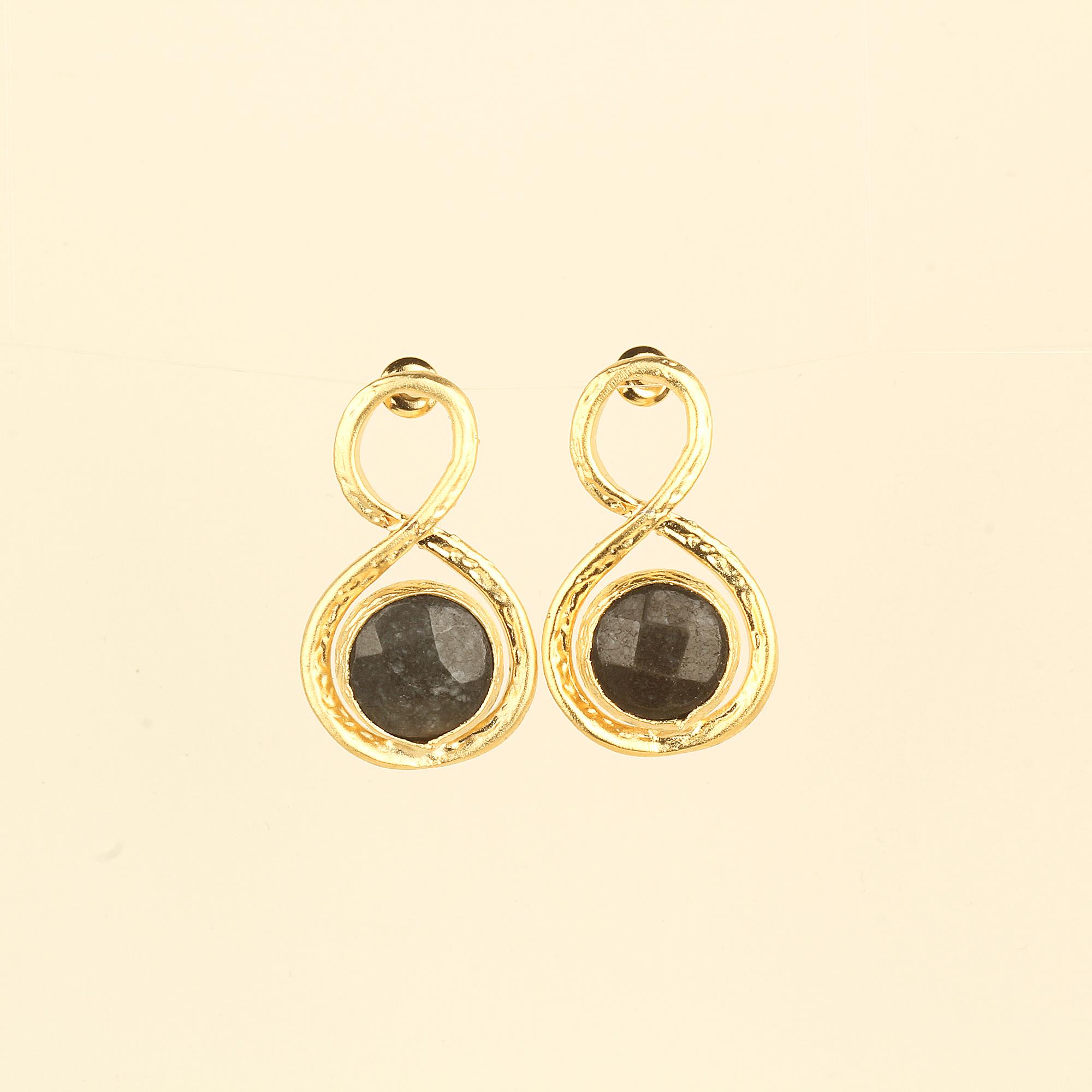 Black Natural Stone Infinity Earrings
