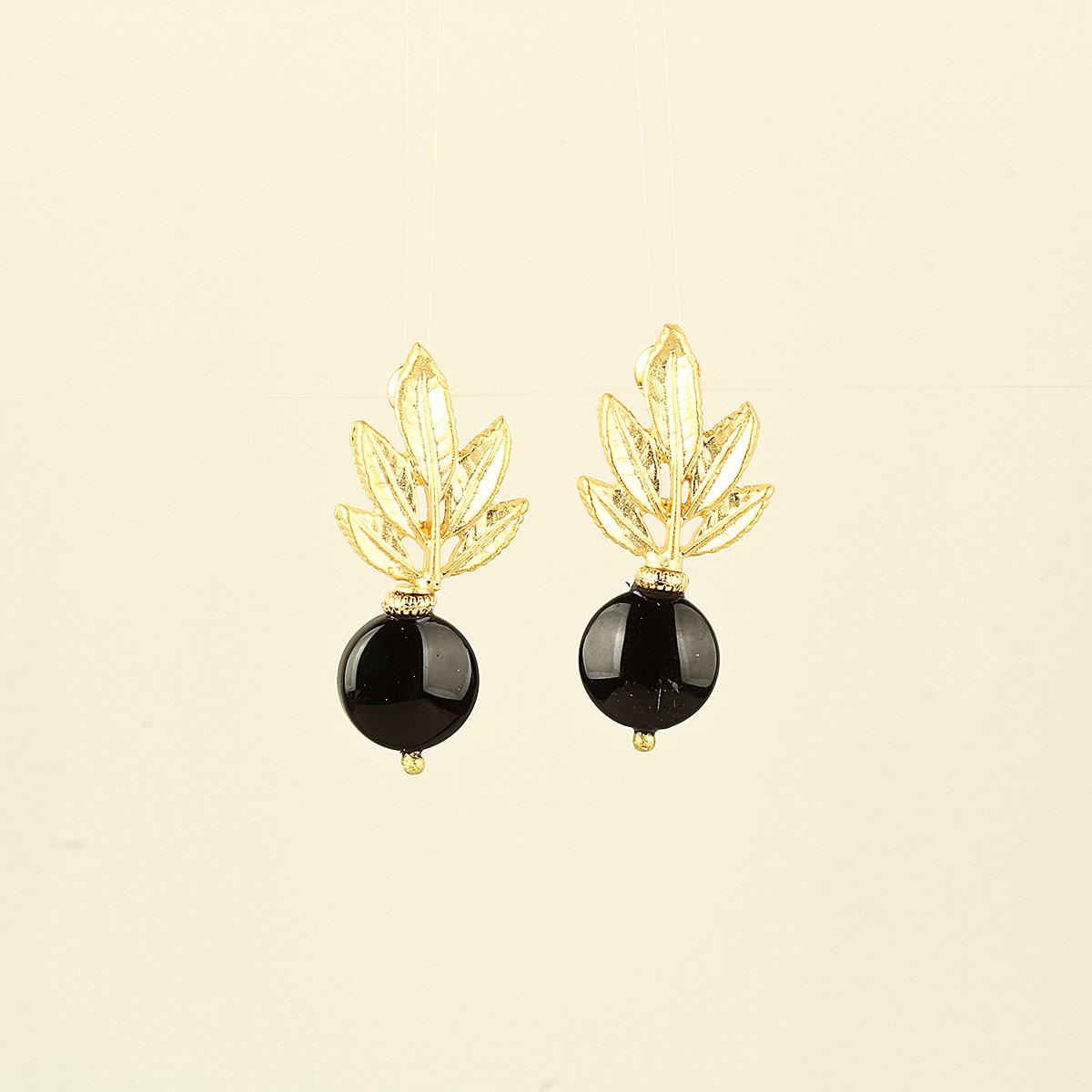 Black Natural Stone Leaf Earrings