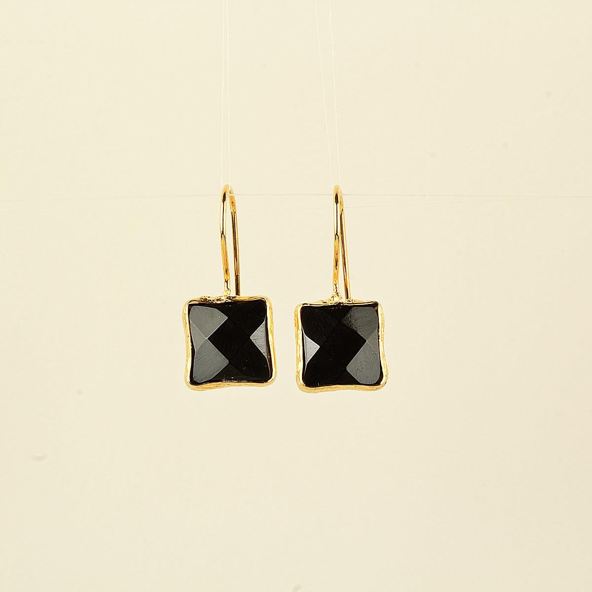 Black Natural Stone Square Hook Earring