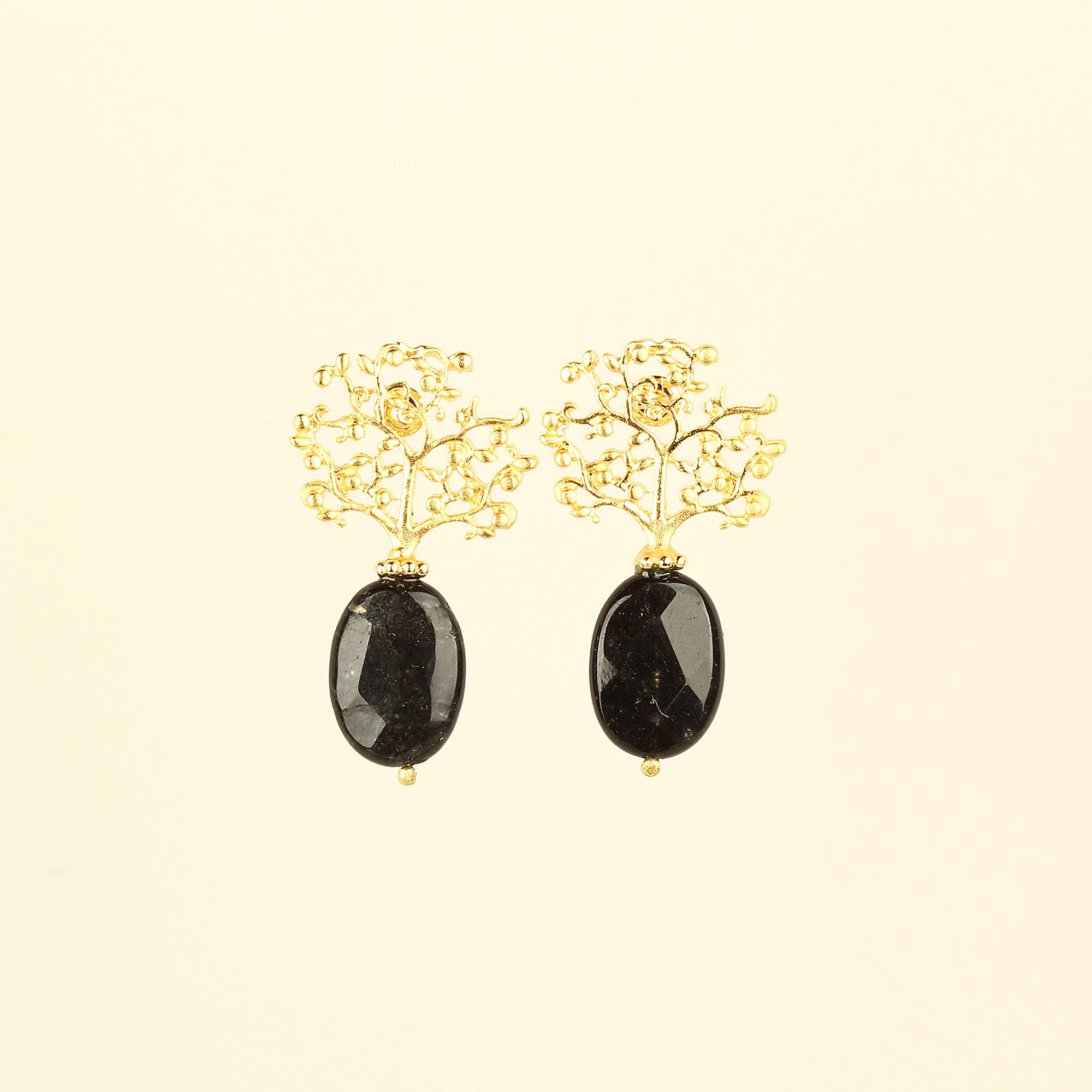 Black Natural Stone Tree Of Life Earrings