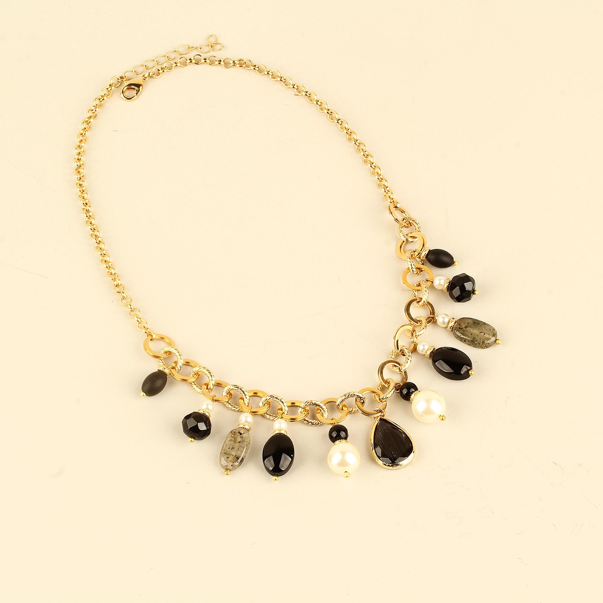 Black Natural Stones Chain Necklace