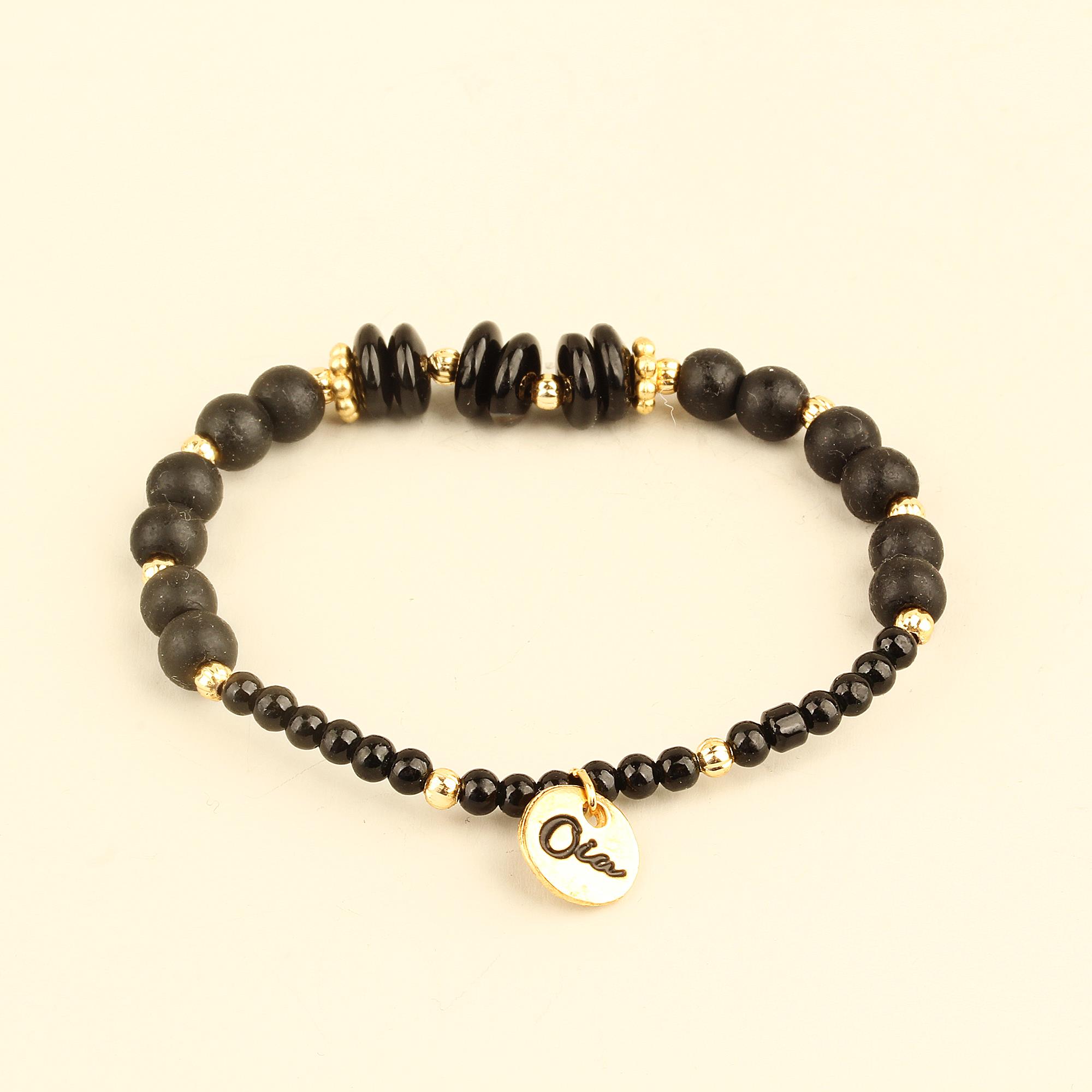 Black Natural Stones Elastic Bracelet