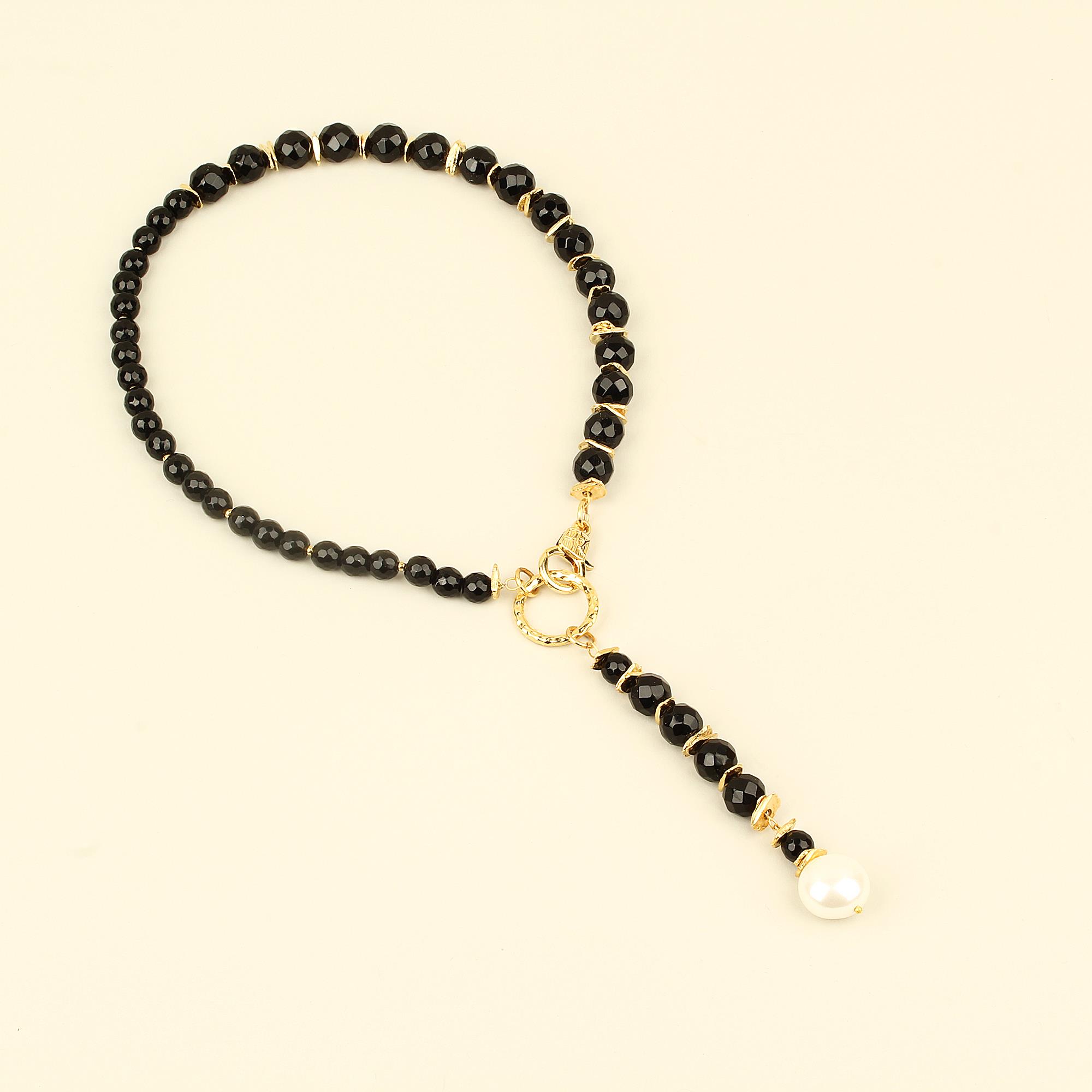 Black Natural Stones Mallorca Pearl Ending Necklace