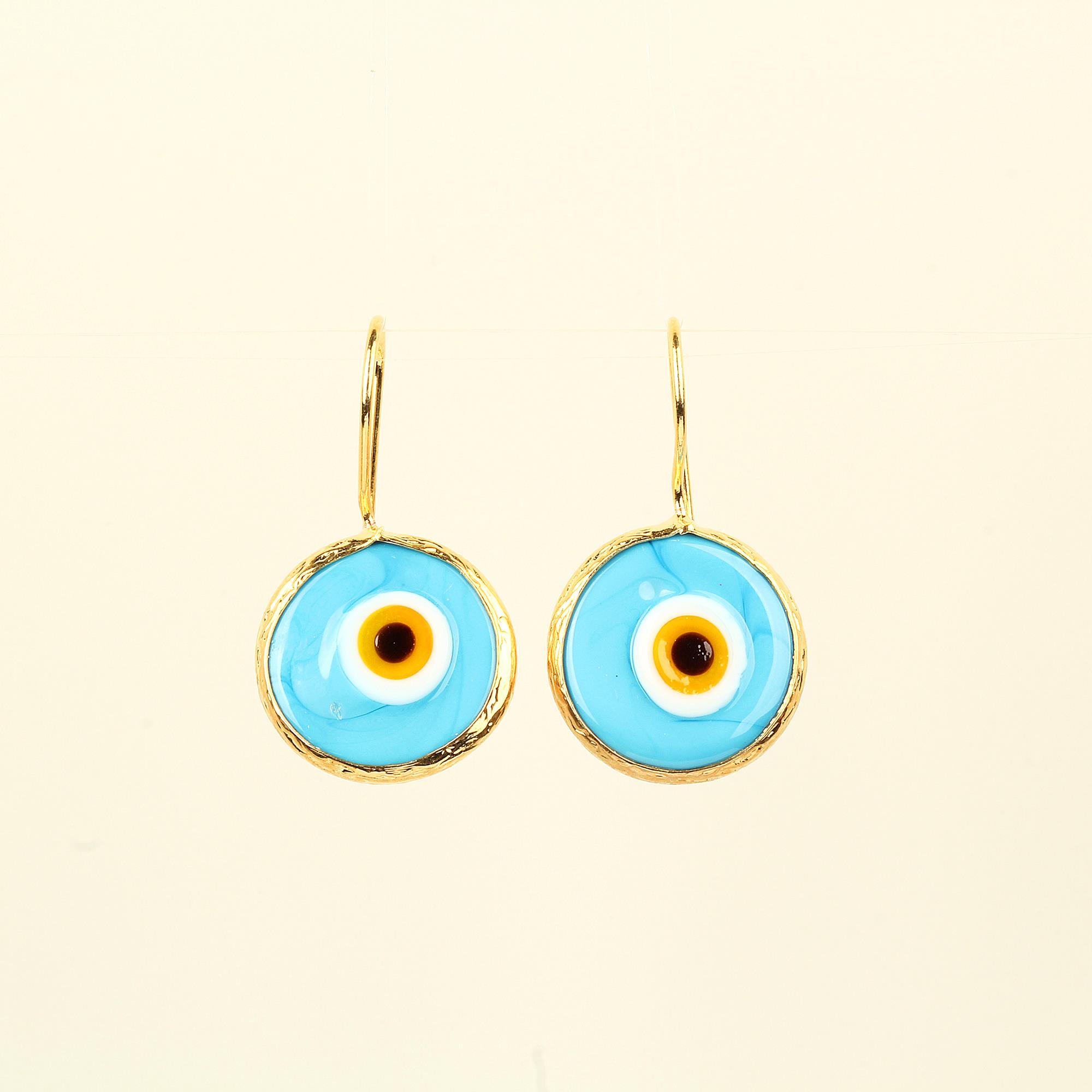 Blue Evil Eye Beads Hook Earrings