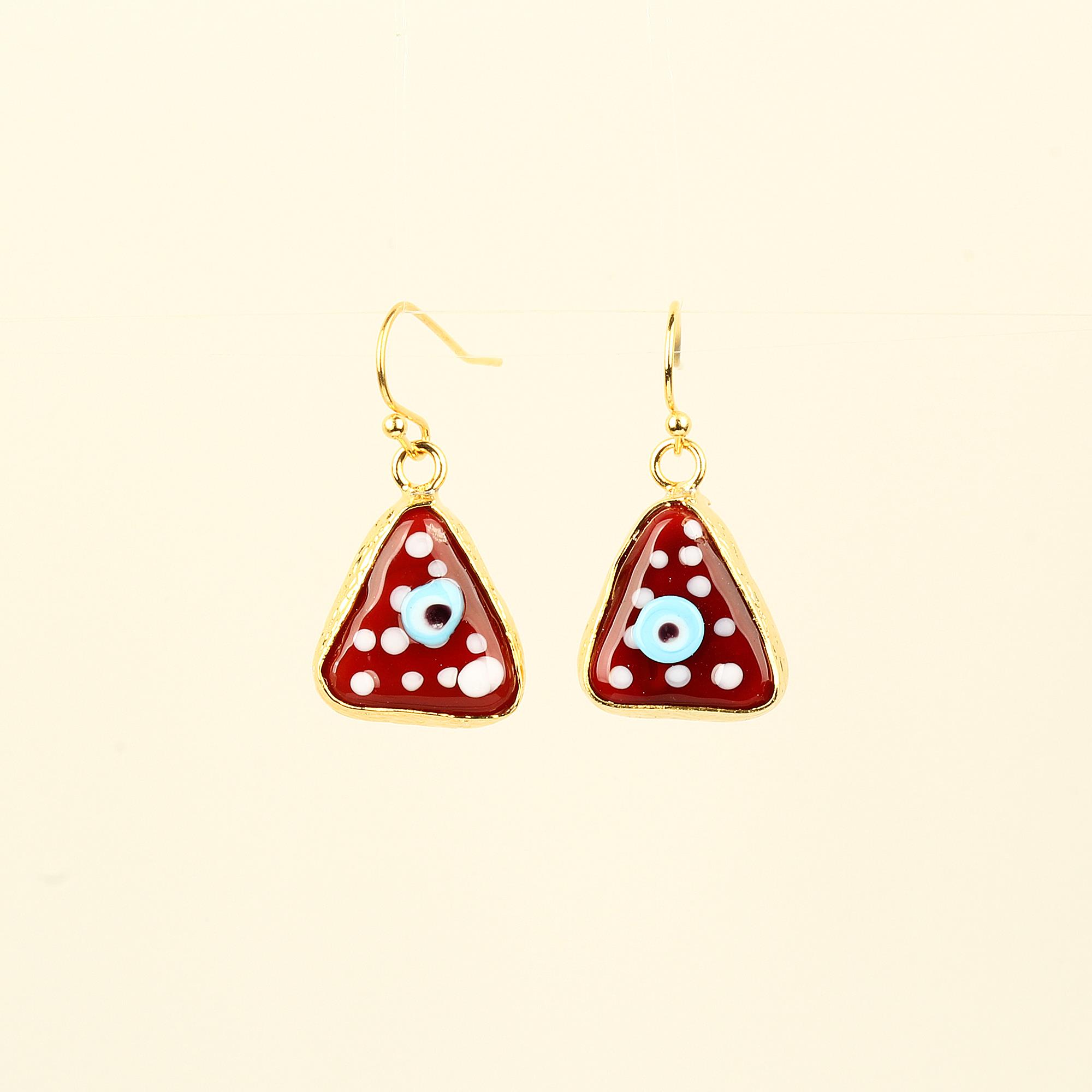 Blue Evil Eye Beads Hook Triangle Earrings