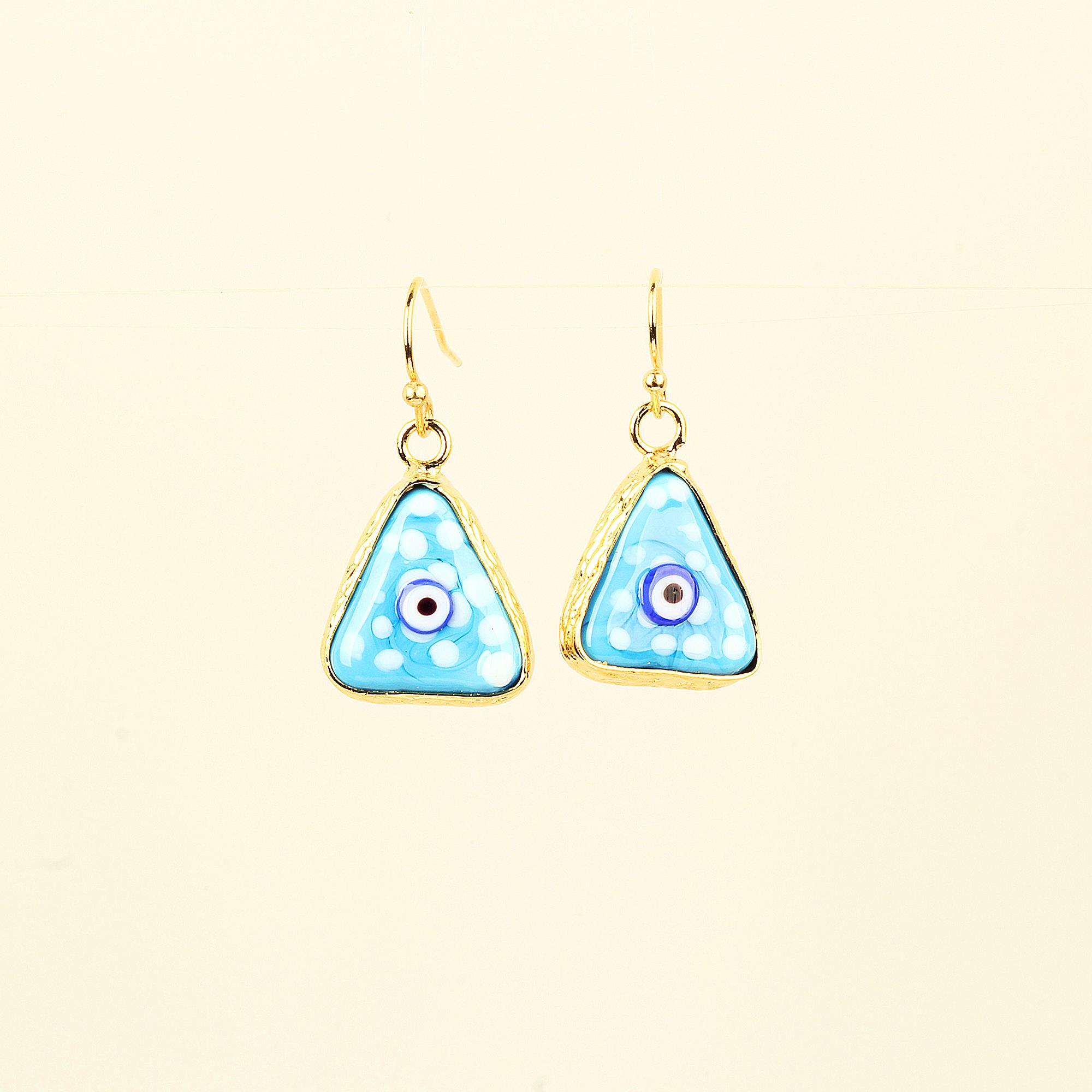 Blue Evil Eye Beads Hook Triangle Earrings