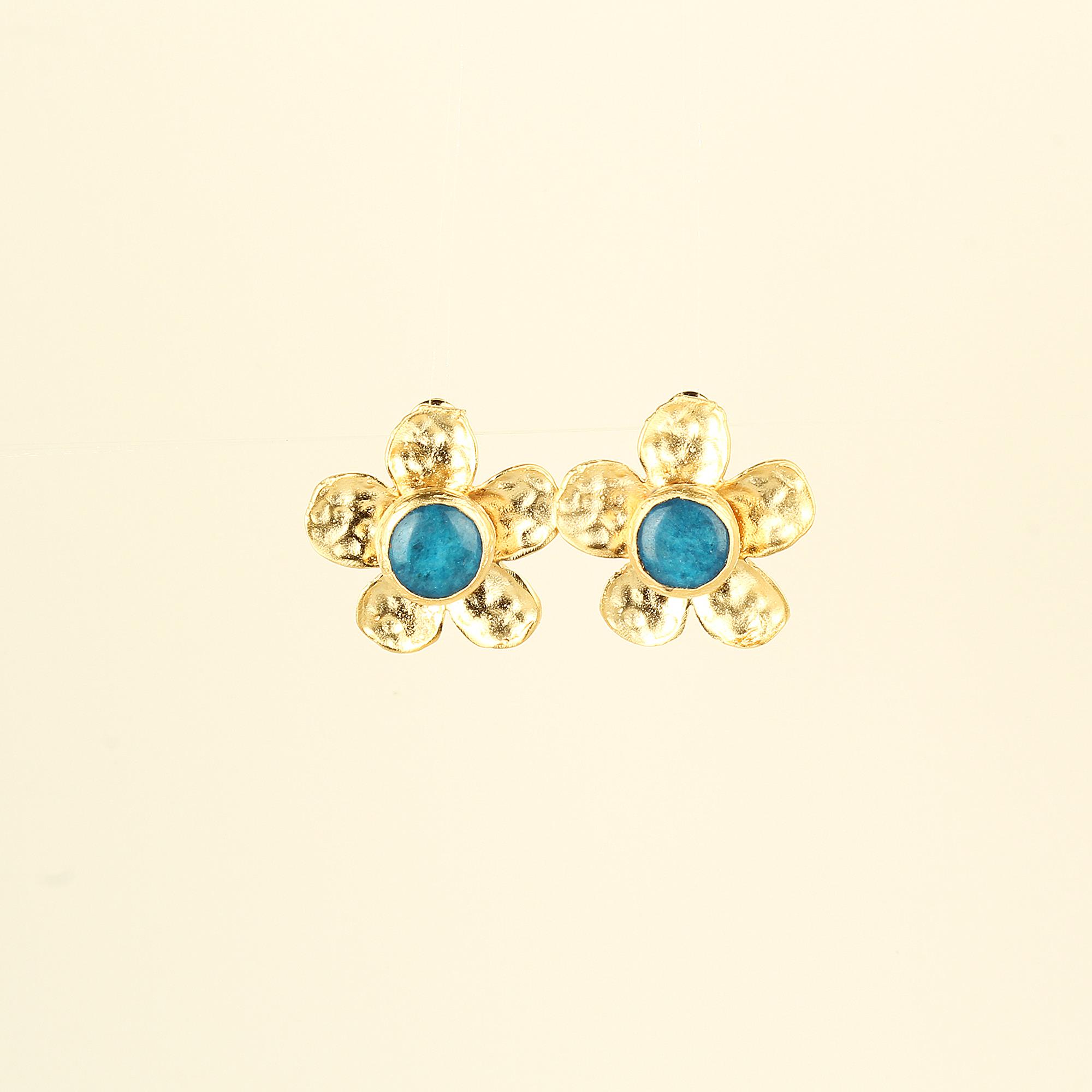 Blue Natural Stone Daisy Earrings