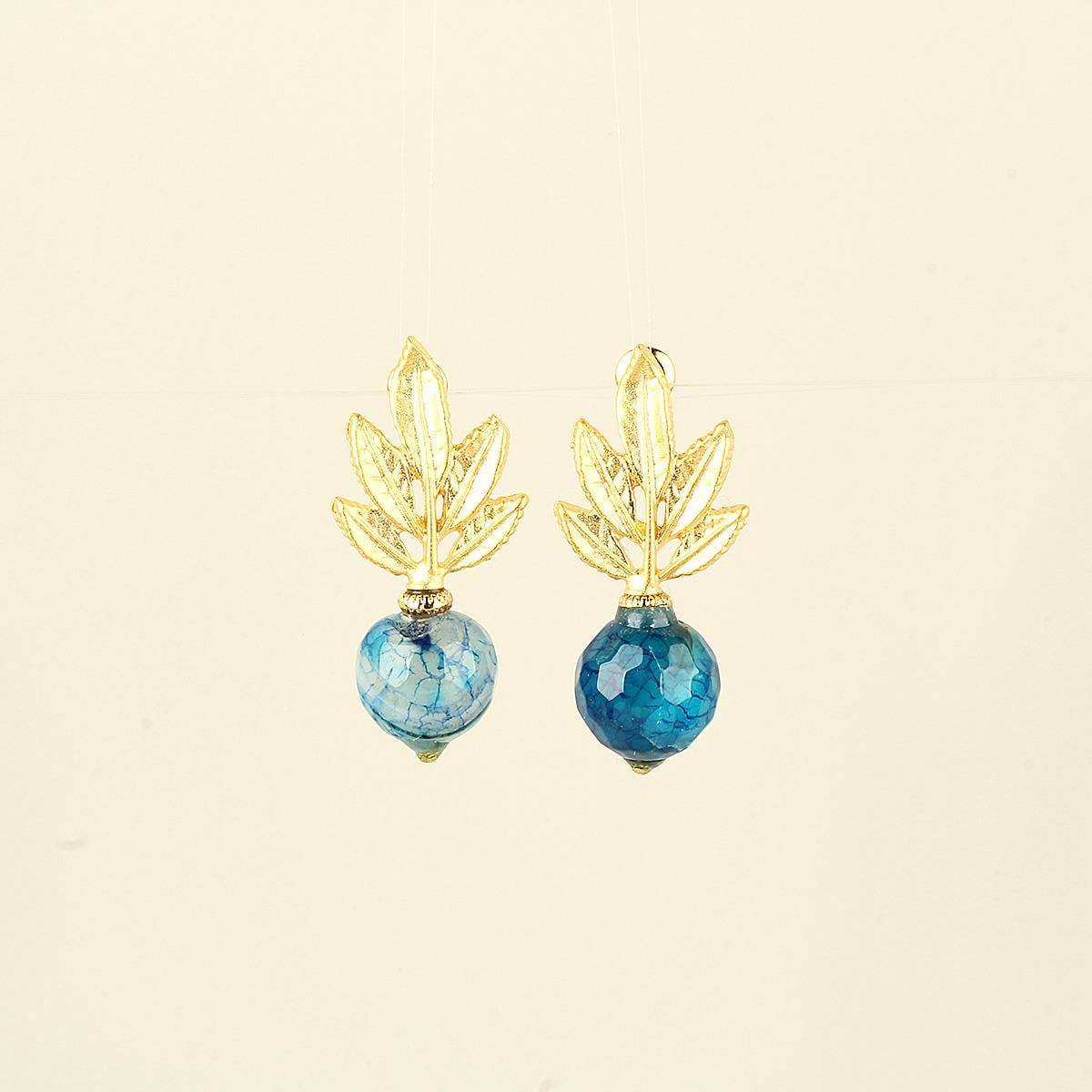 Blue Natural Stone Leaf Earrings